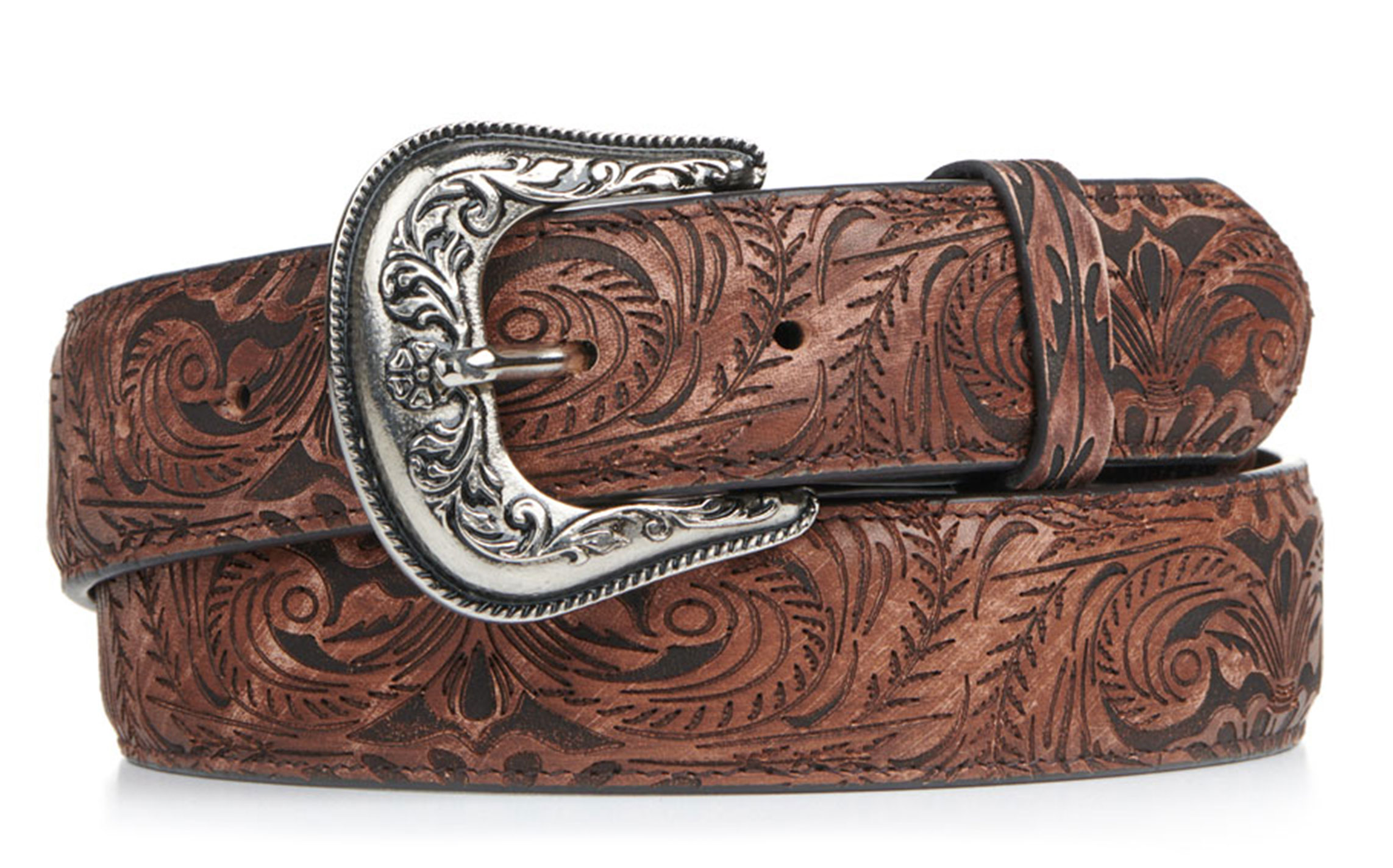 Cavender's Women's Brown Laser Tooled Leather Belt - Image 1