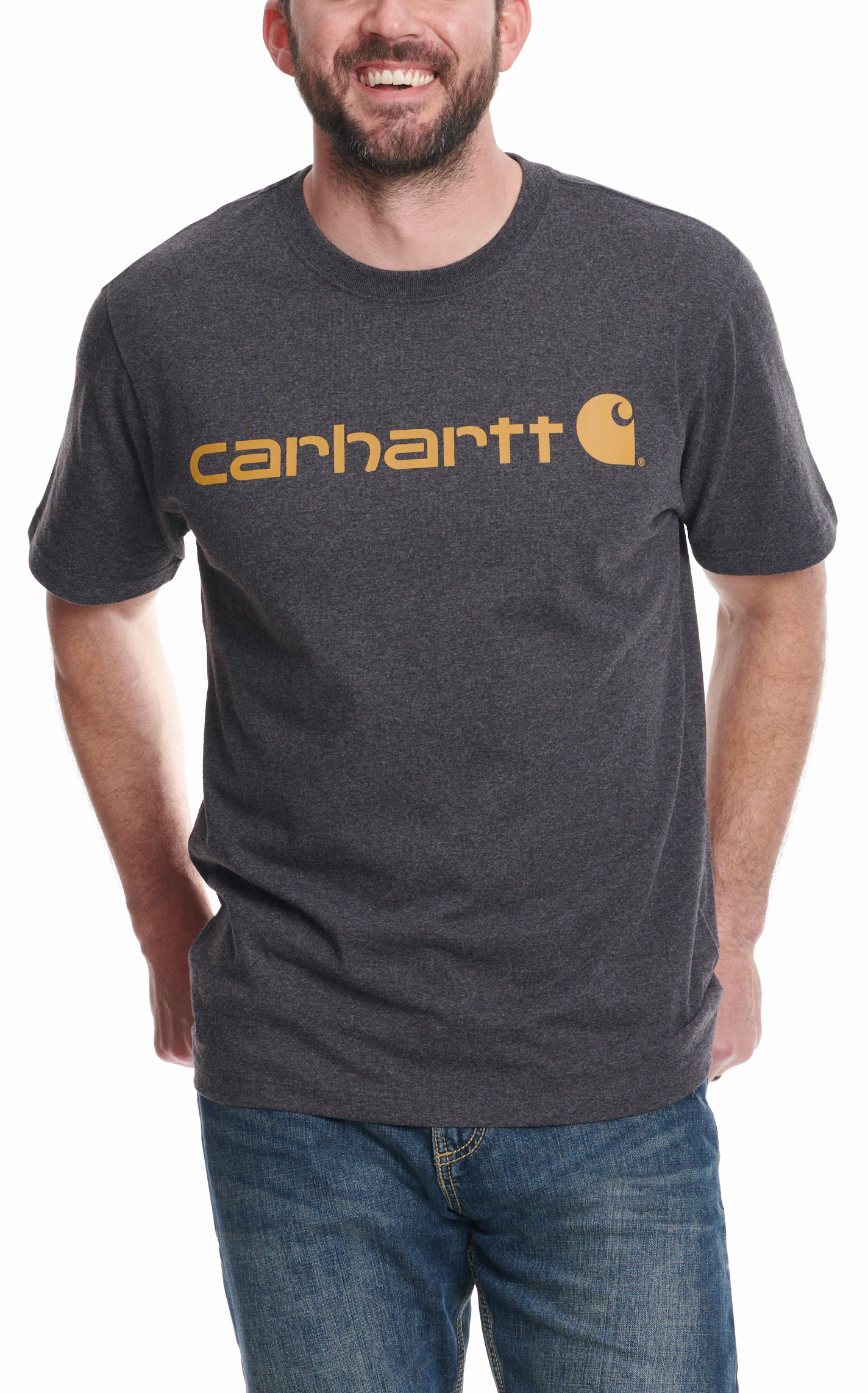 Carhartt Men's Charcoal Heavyweight Loose Fit Logo Graphic Work T-Shirt - Image 2