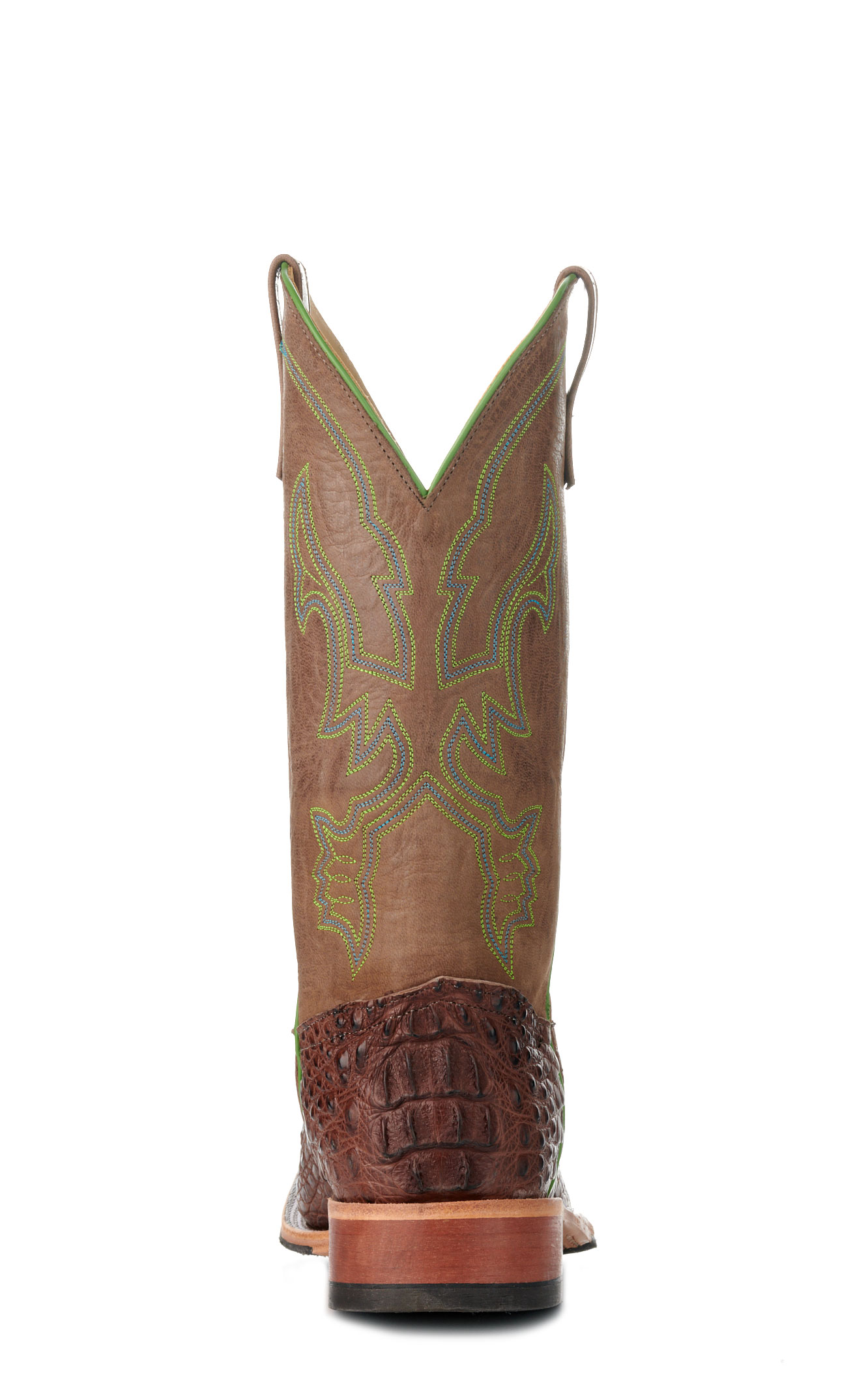 Anderson Bean Men's Chocolate Lux Hornback Caiman and Chocolate Wide Square Toe Exotic Cowboy Boots - Image 1