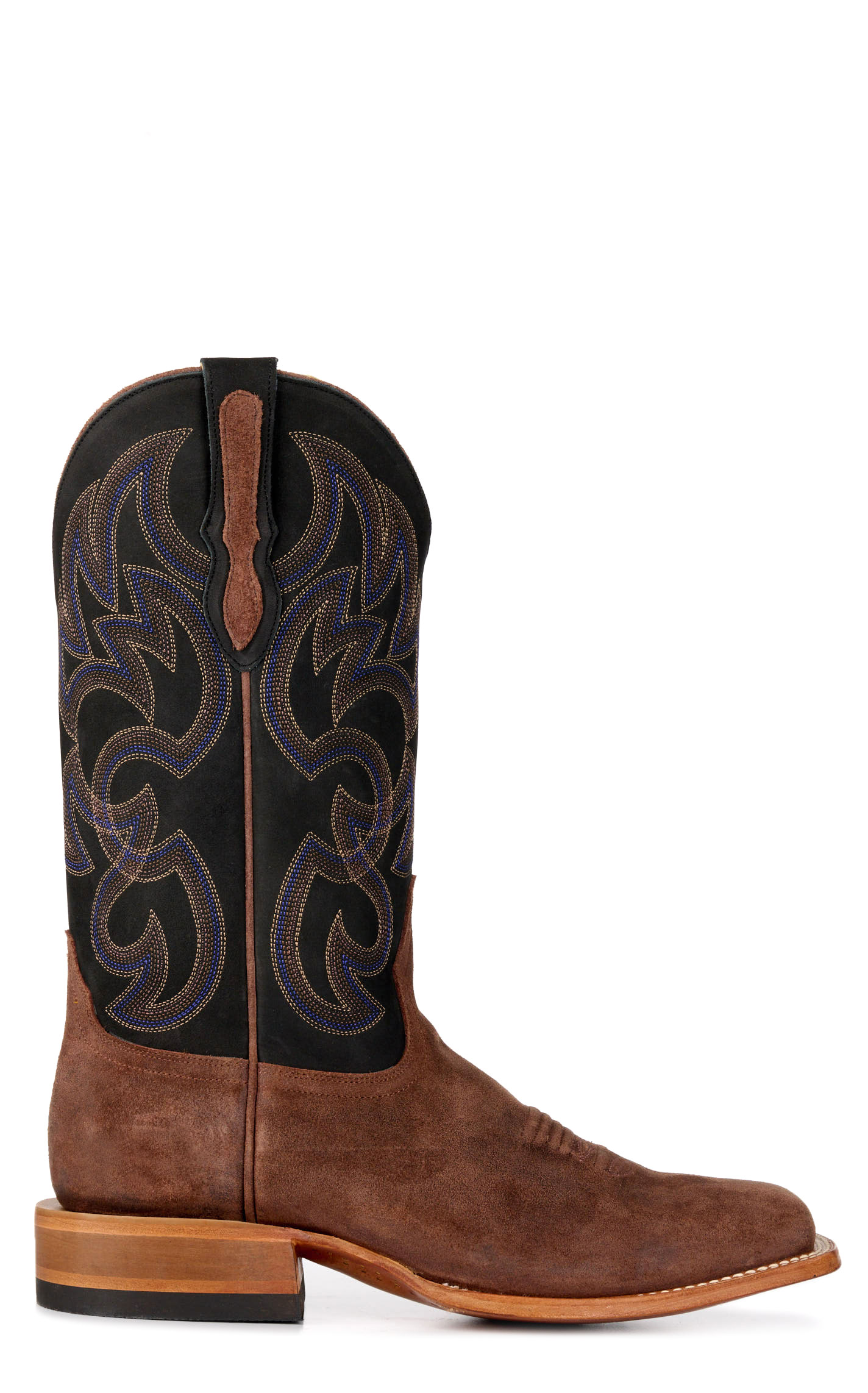 Cavender's Men's Brown Roughout and Black Wide Square Toe Cowboy Boots - Image 1