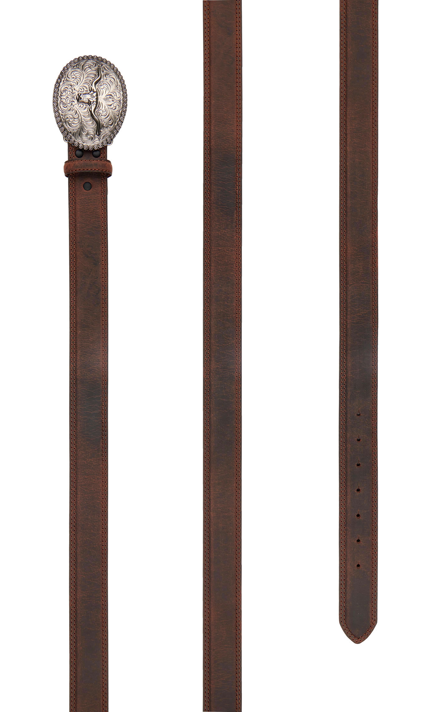 AndWest Men's Brown with Silver Longhorn Buckle Western Belt - Image 1