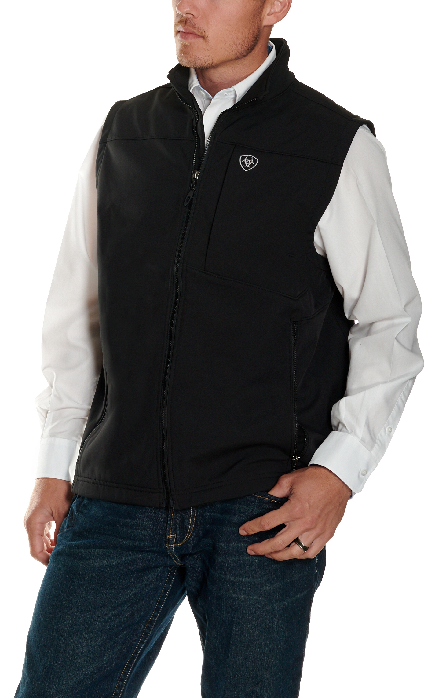 Ariat Men's Black Logo Softshell Vest - Image 1