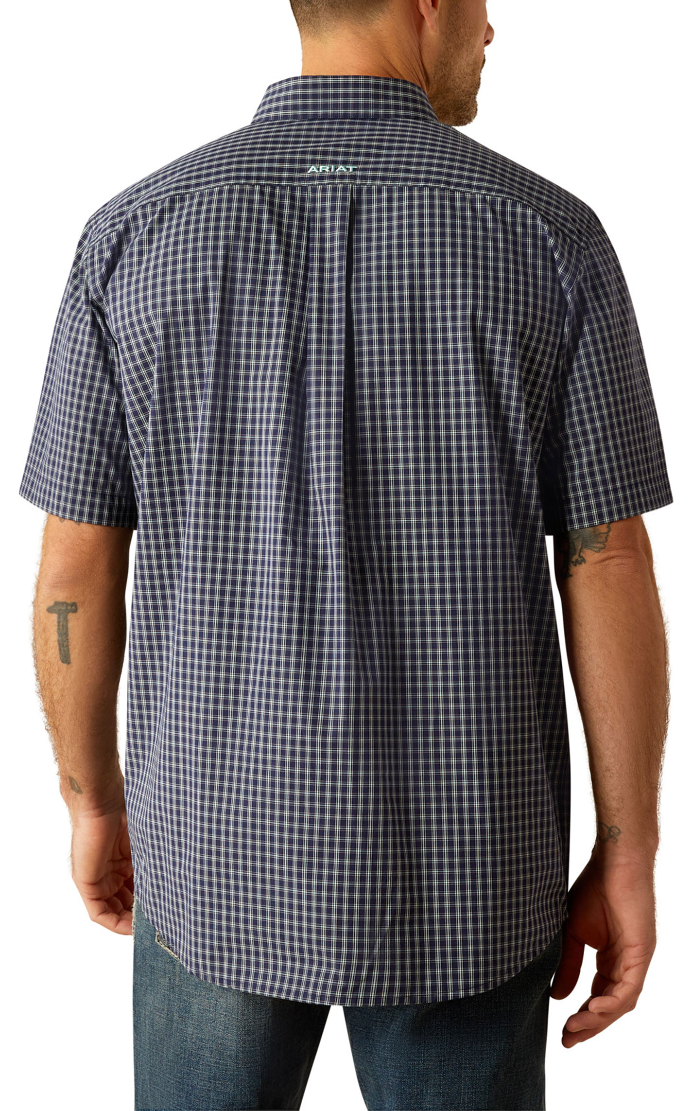 Ariat Men's Pro Series Callum Navy & White Plaid Western Shirt - Image 1