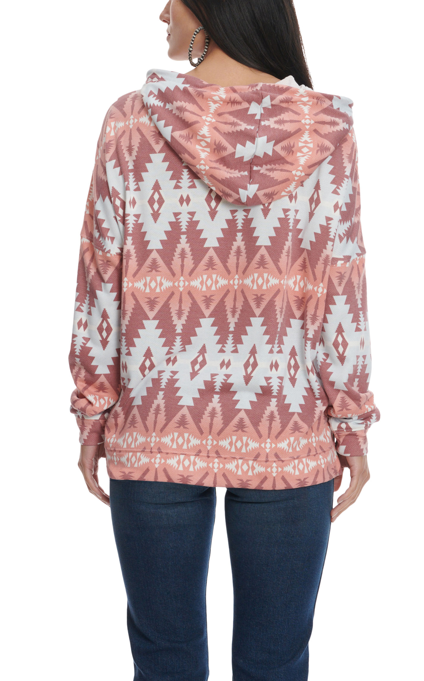 Wrangler Retro Women's Ice Blue & Burgundy Aztec Print Long Sleeve Hoodie - Image 1
