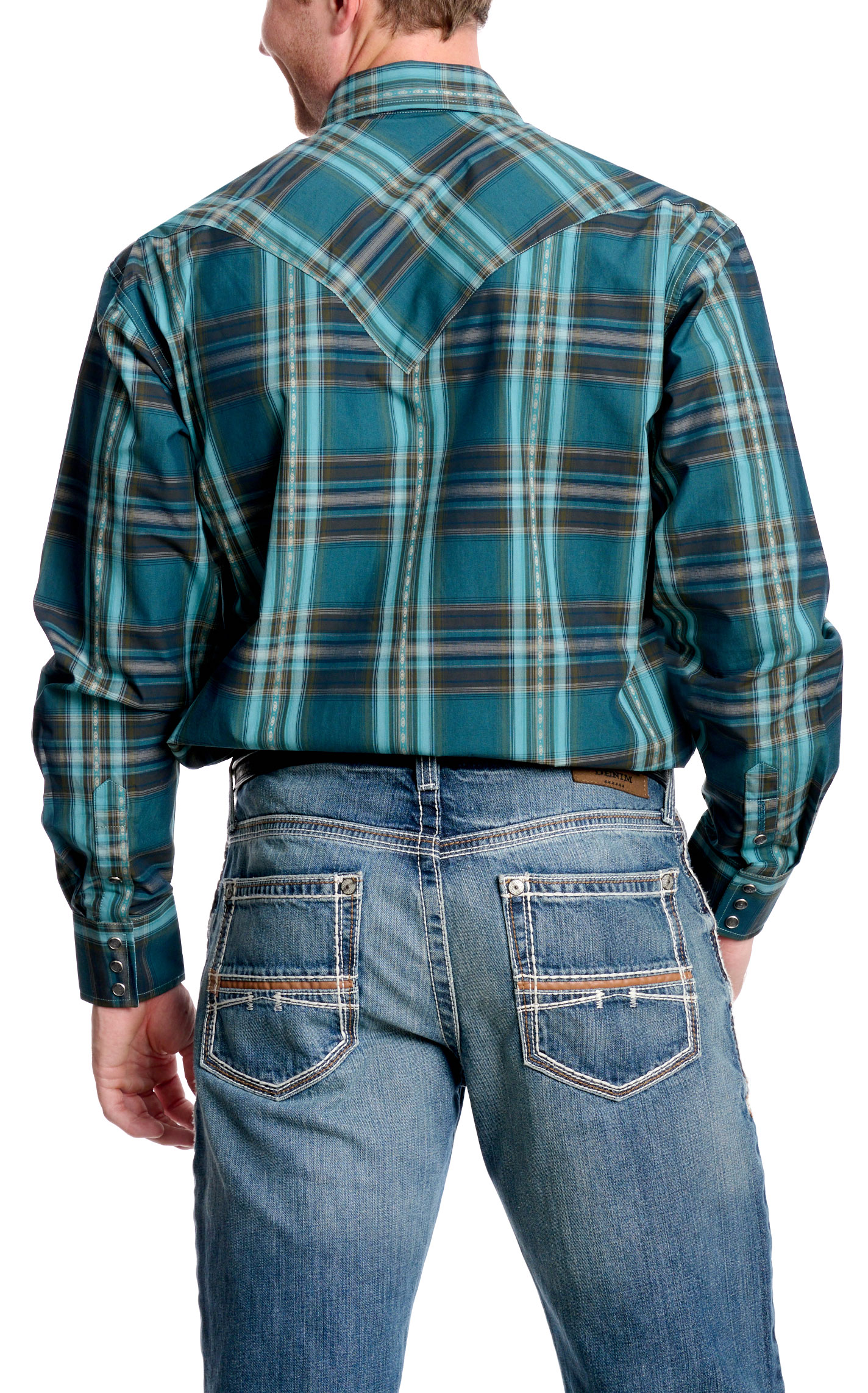 Stetson Men's Aegean Blue & Carob Plaid Western Shirt - Image 1