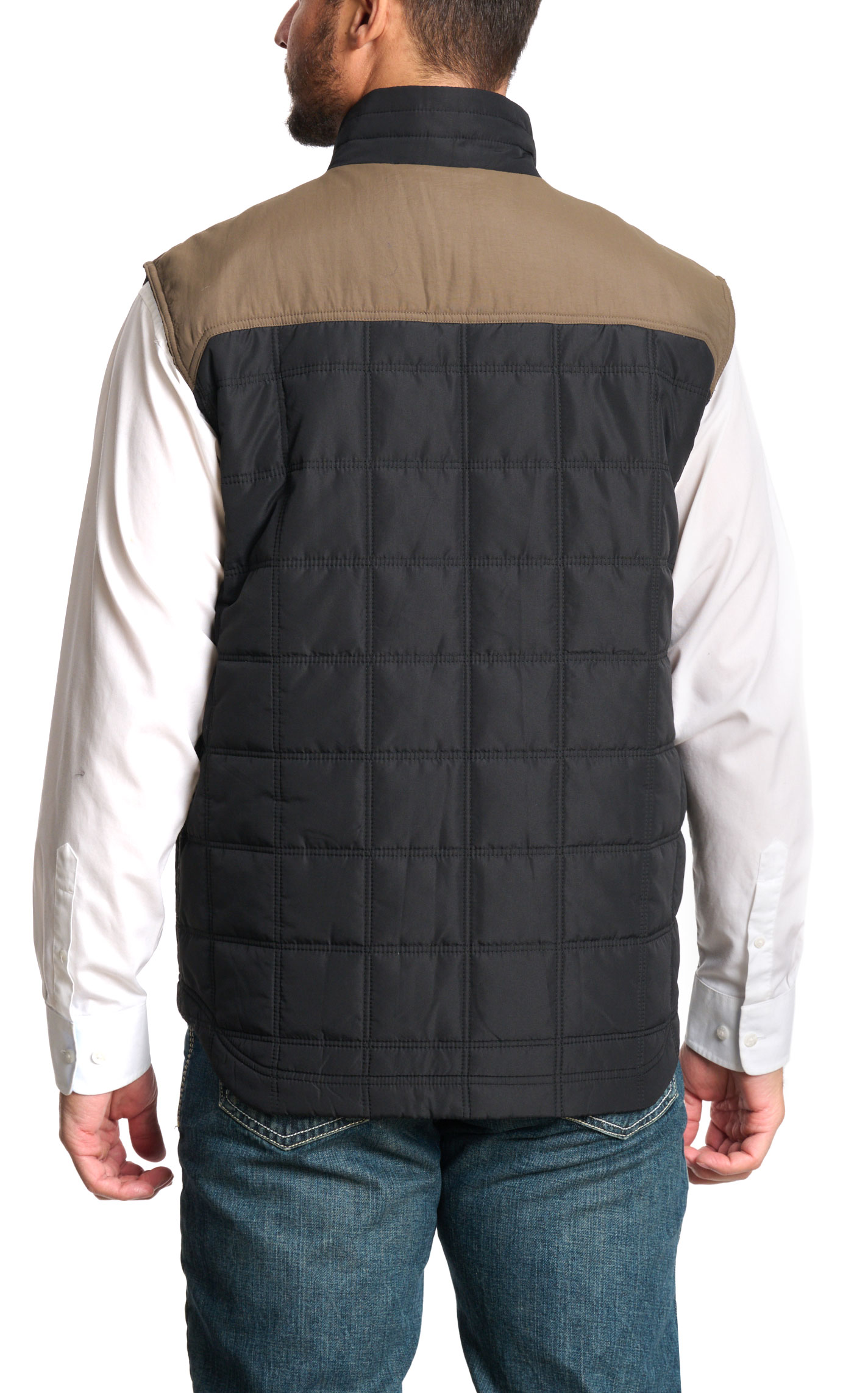 Rafter C Ranchwear Men's Coyote Black & Olive-Gray Quilted Puff Vest - Image 1