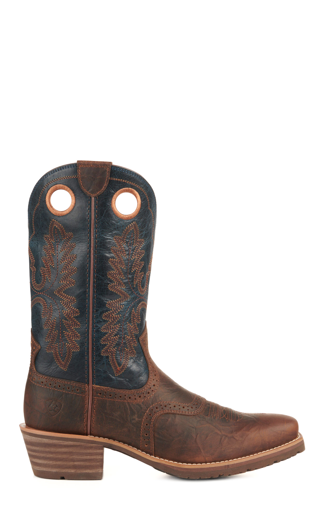 Ariat Men's Hybrid Roughstock Brown and Blue Punchy Square Toe Cowboy Boots - Image 1