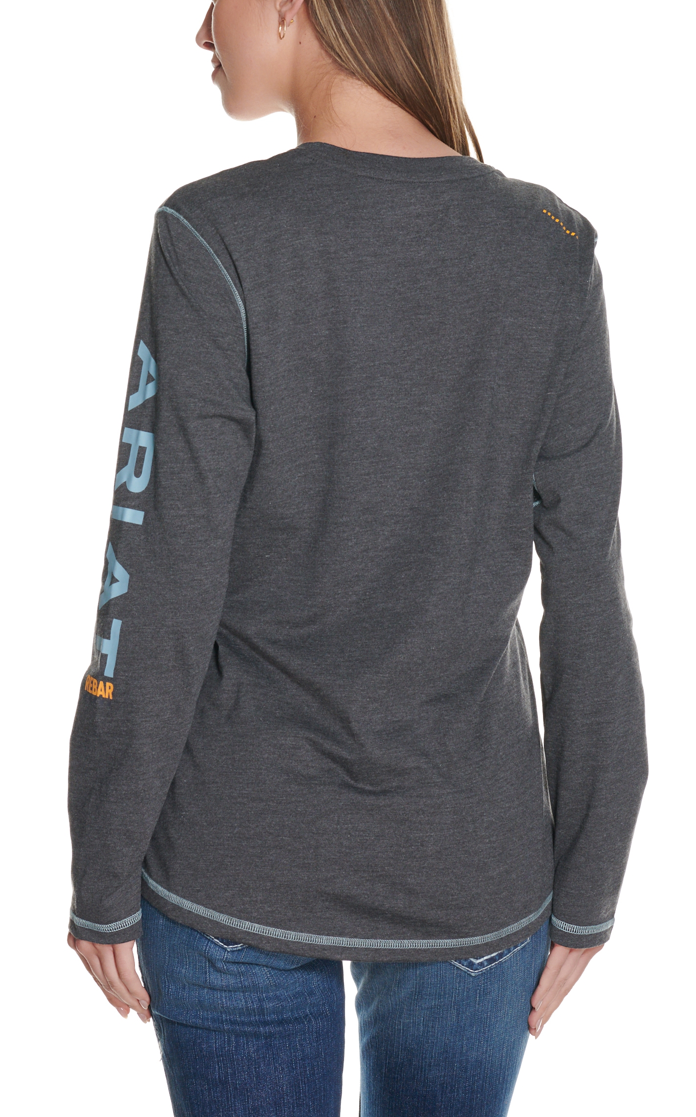 Ariat Women's Rebar Charcoal with Blue Logo Long Sleeve Work T-Shirt - Image 1