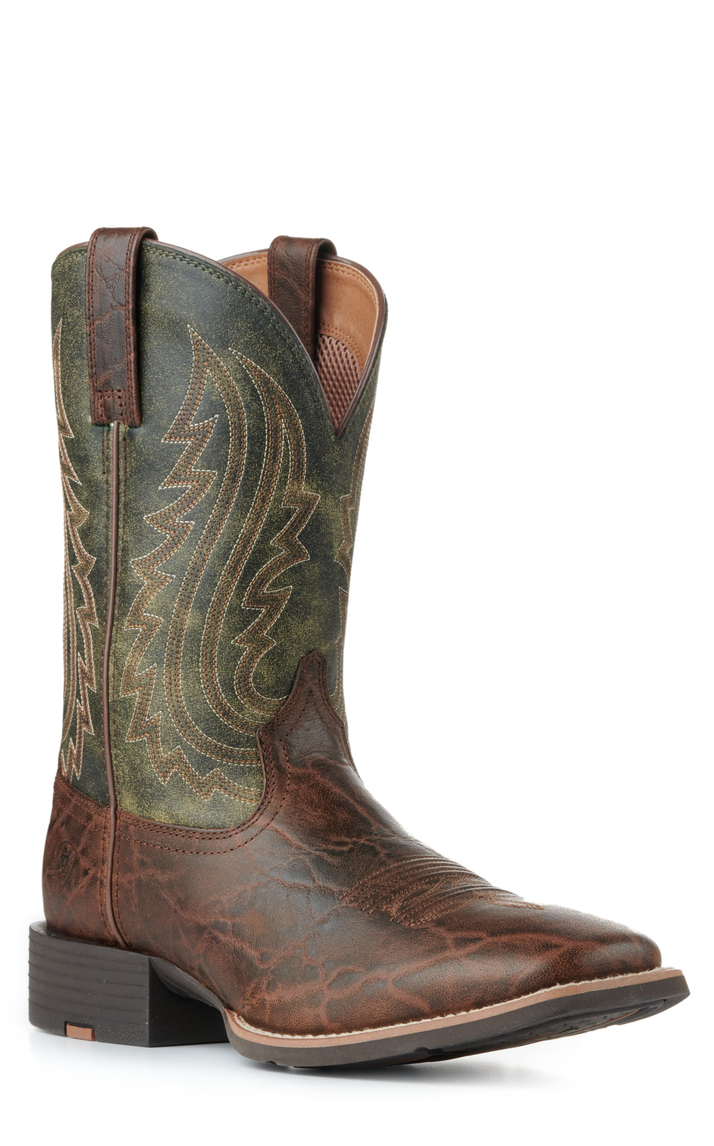 Ariat Men's Sport Big Country Green and Mahogany Elephant Print Wide Square Toe Cowboy Boots - Image 1