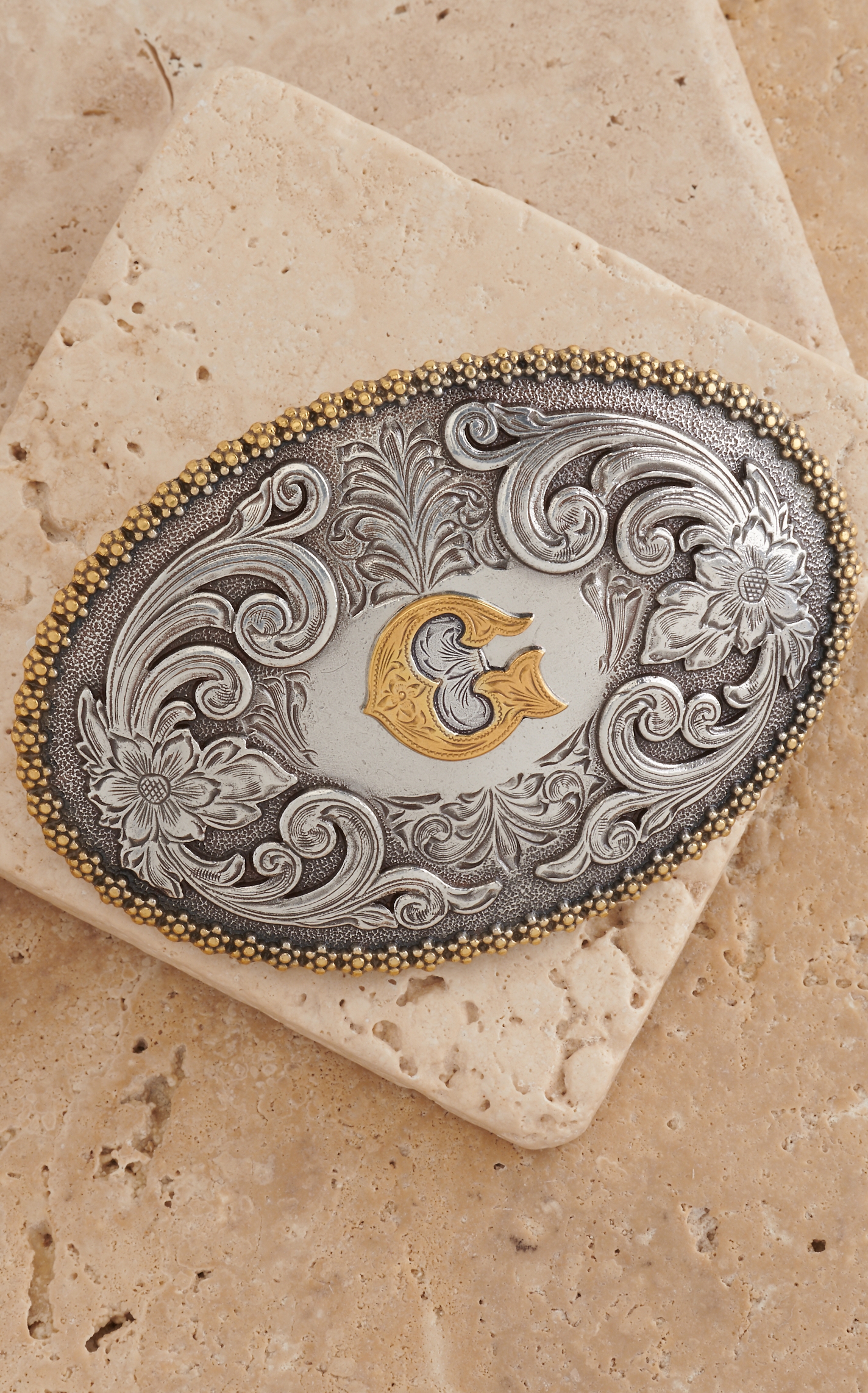 M&F Western Productions Silver with Etched Floral with Gold \