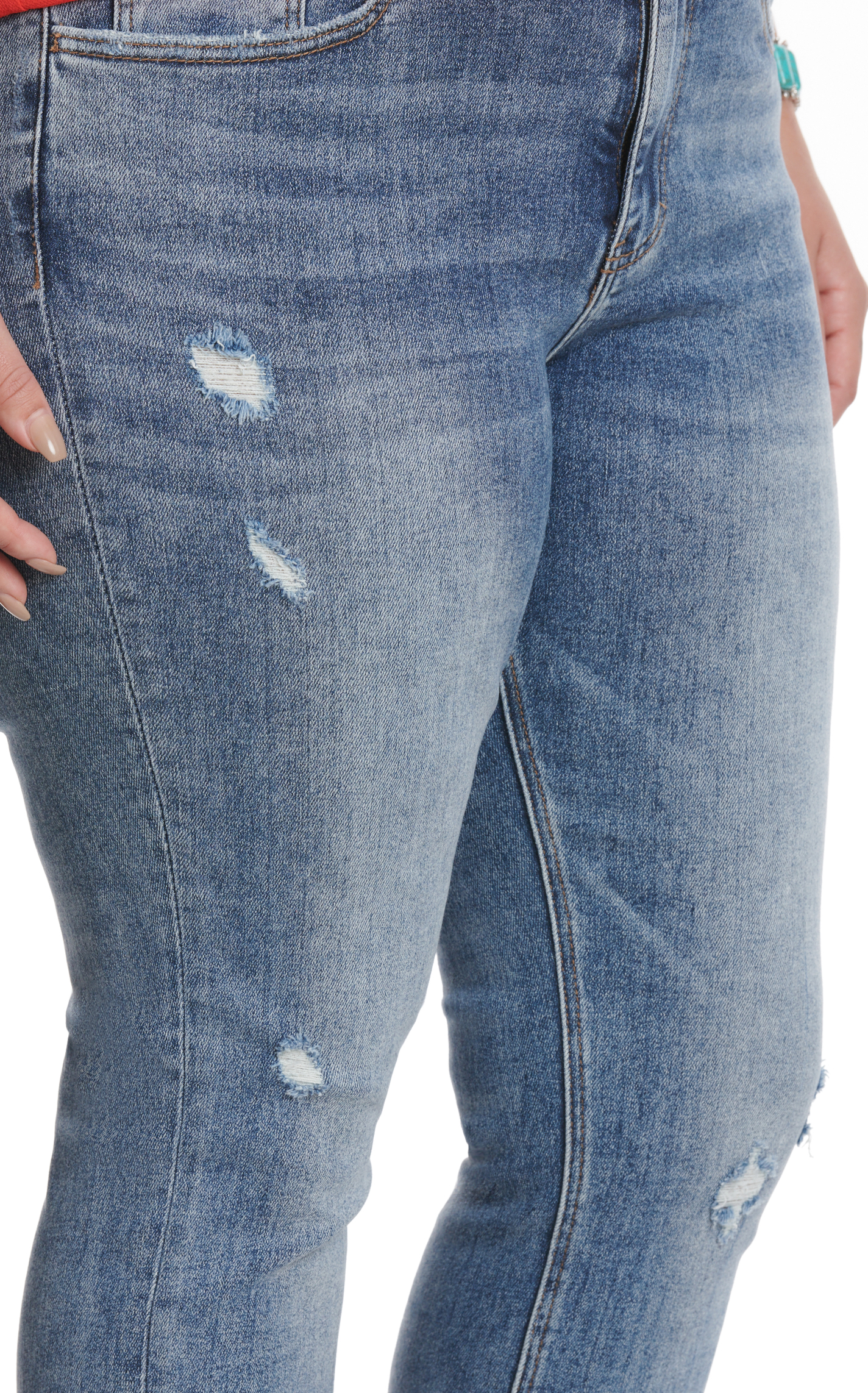 Lovervet by Vervet Women's Light Wash Distressed Wide Cuffed Jeans - Plus Sizes - Image 1