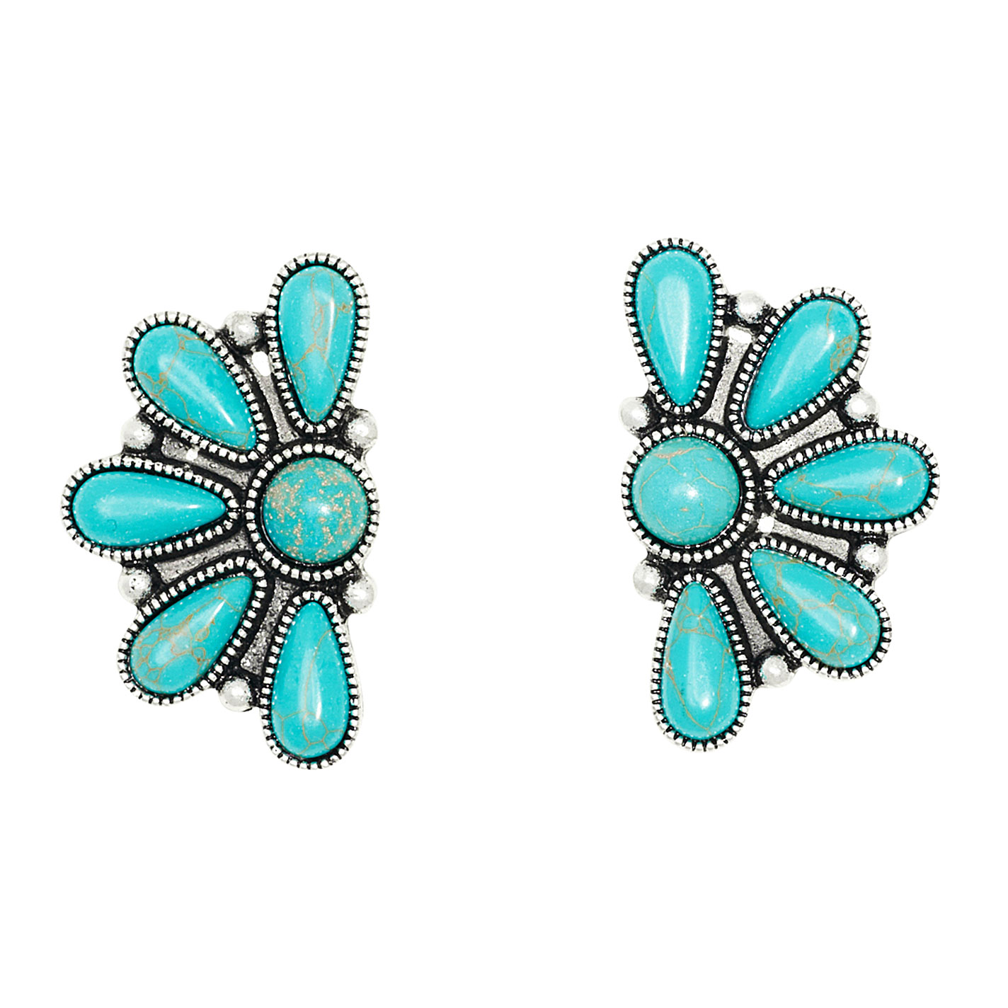 Southern Grace Silver & Turquoise Half Concho Stud Earrings - Image 1
