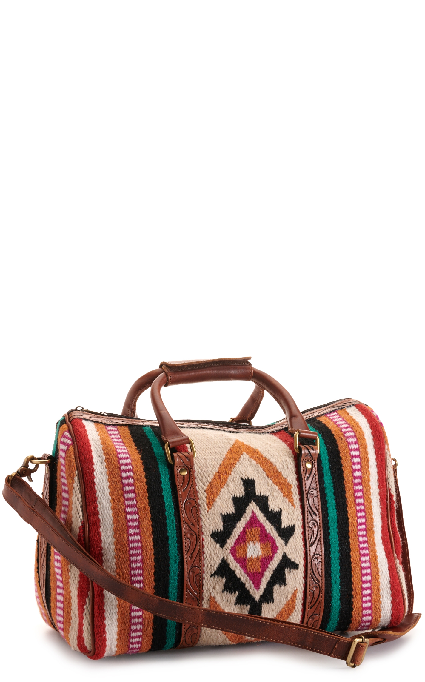 Ariat Cream and Red Aztec Blanket with Tool Leather Duffle Bag - Image 1