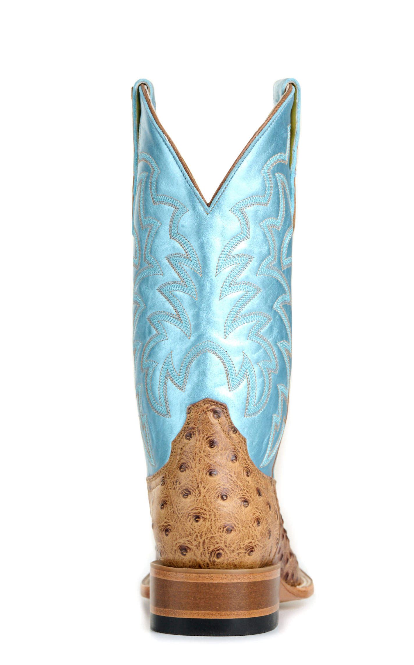 Cavender’s Women’s Endurance Saddle Tan Ostrich Print and Metallic Blue Wide Square Toe Cowboy Boots  - Image 1