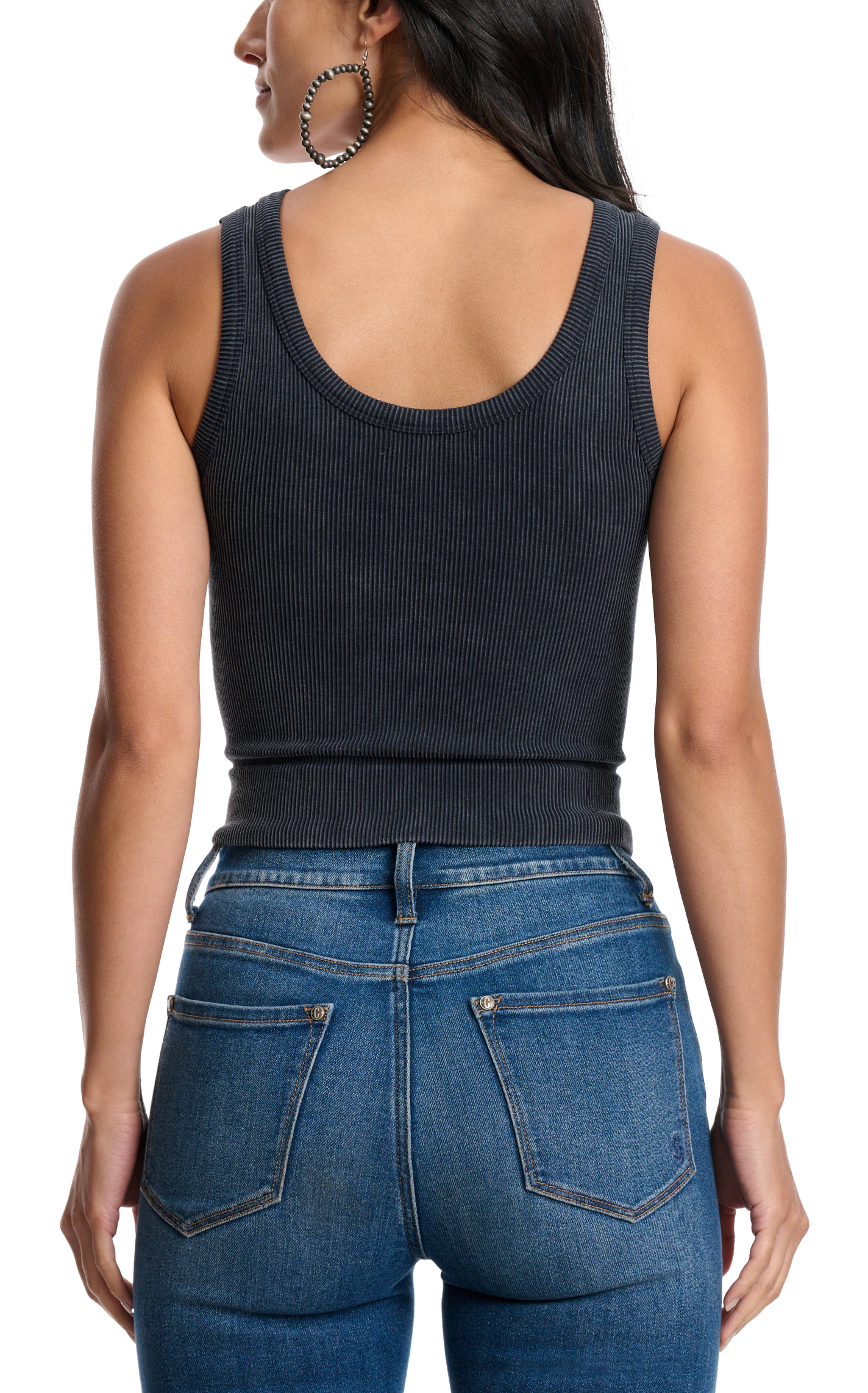 HYFVE Women's Washed Black Ribbed Stretch Tank Top - Image 1