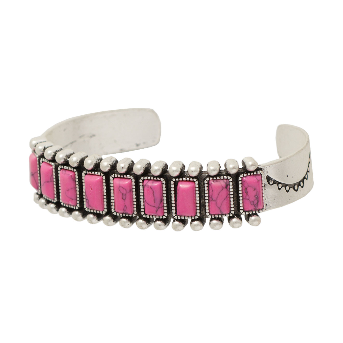 Rockin C Silver Beaded & Pink Stone Cuff Bracelet - Image 1