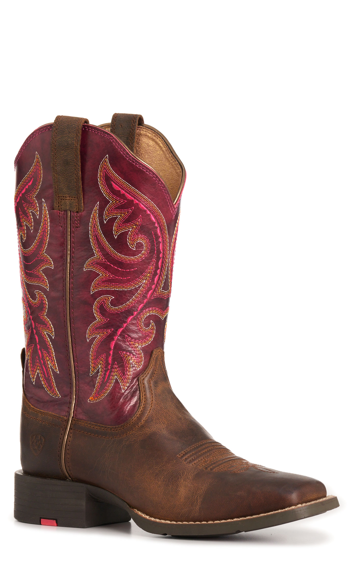 Ariat Women's Worn Mocha and Raspberry Round Up Back Zip Wide Square Toe Cowboy Boots - Image 1