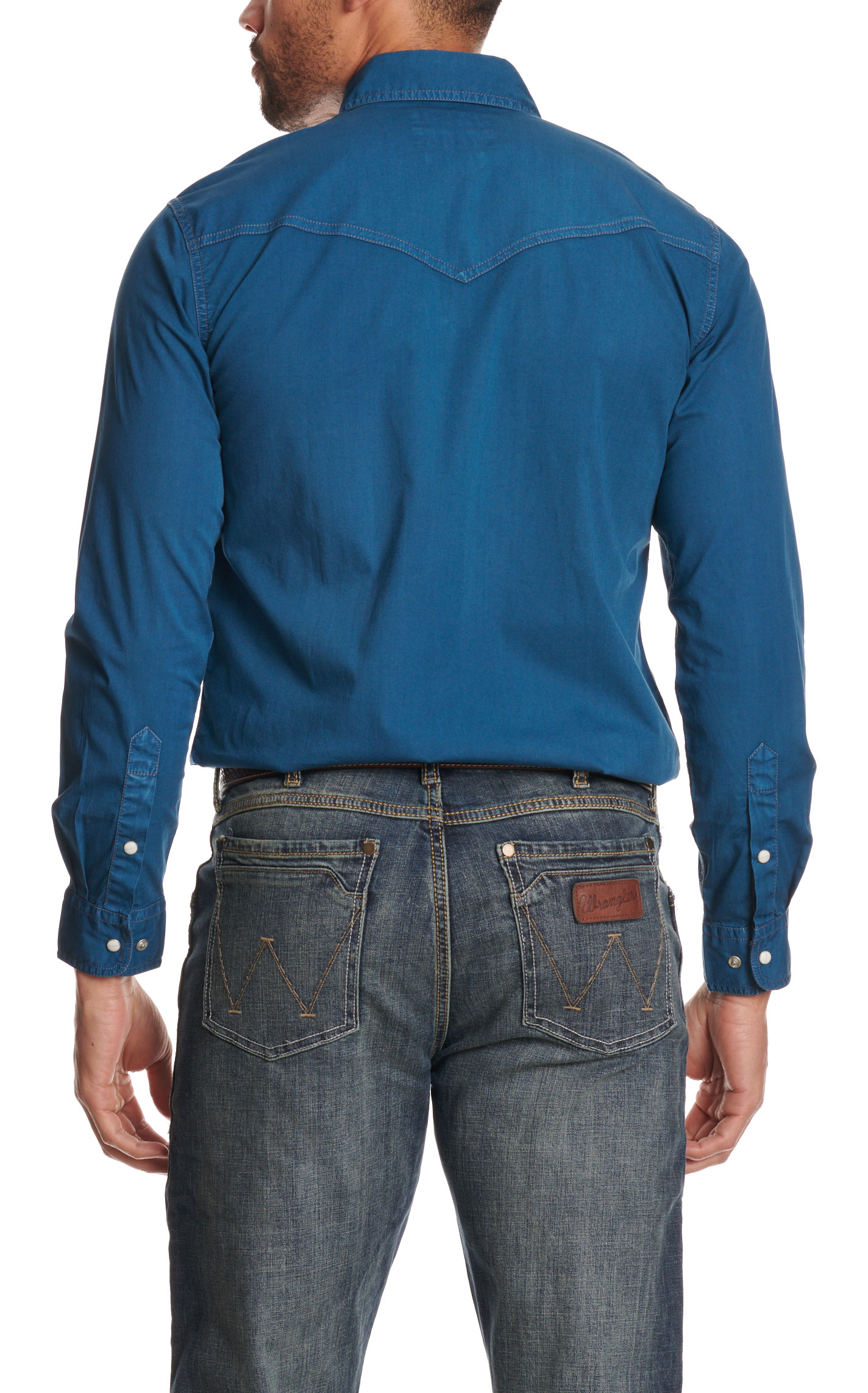 Rafter C Men's Solid Blue Stretch Western Shirt - Image 1