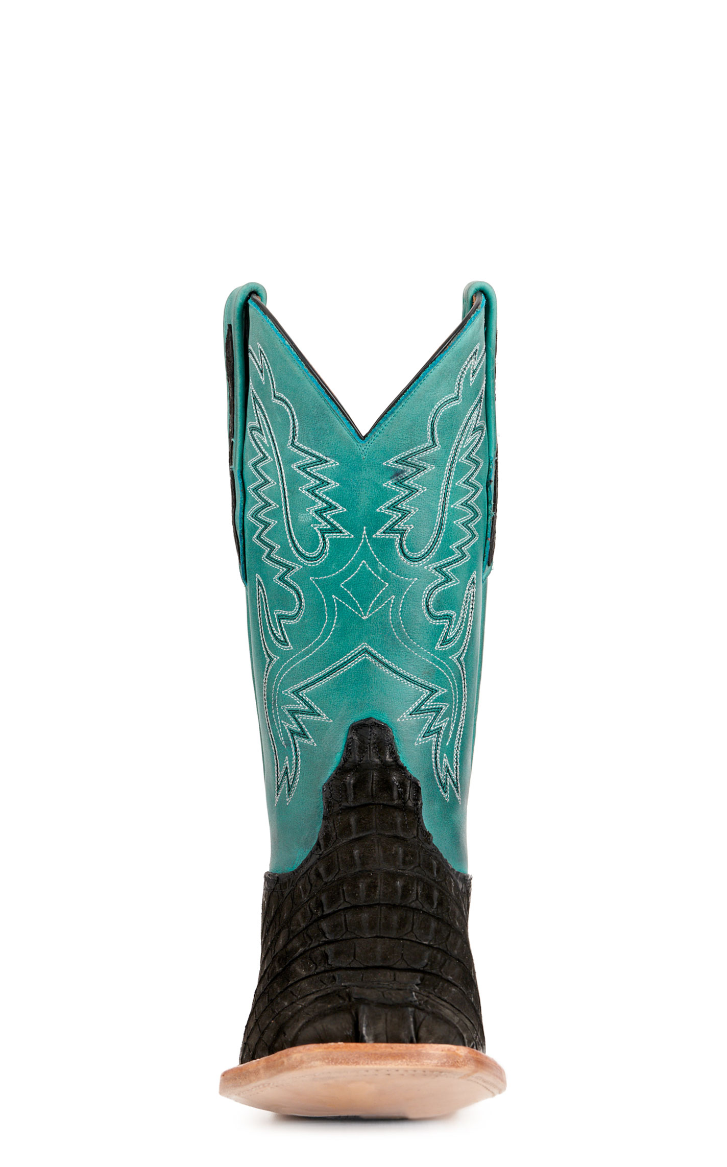 Black Jack Men's Black Sueded Caiman Tail and Seafoam Green Wide Square Toe Exotic Cowboy Boots - Image 1