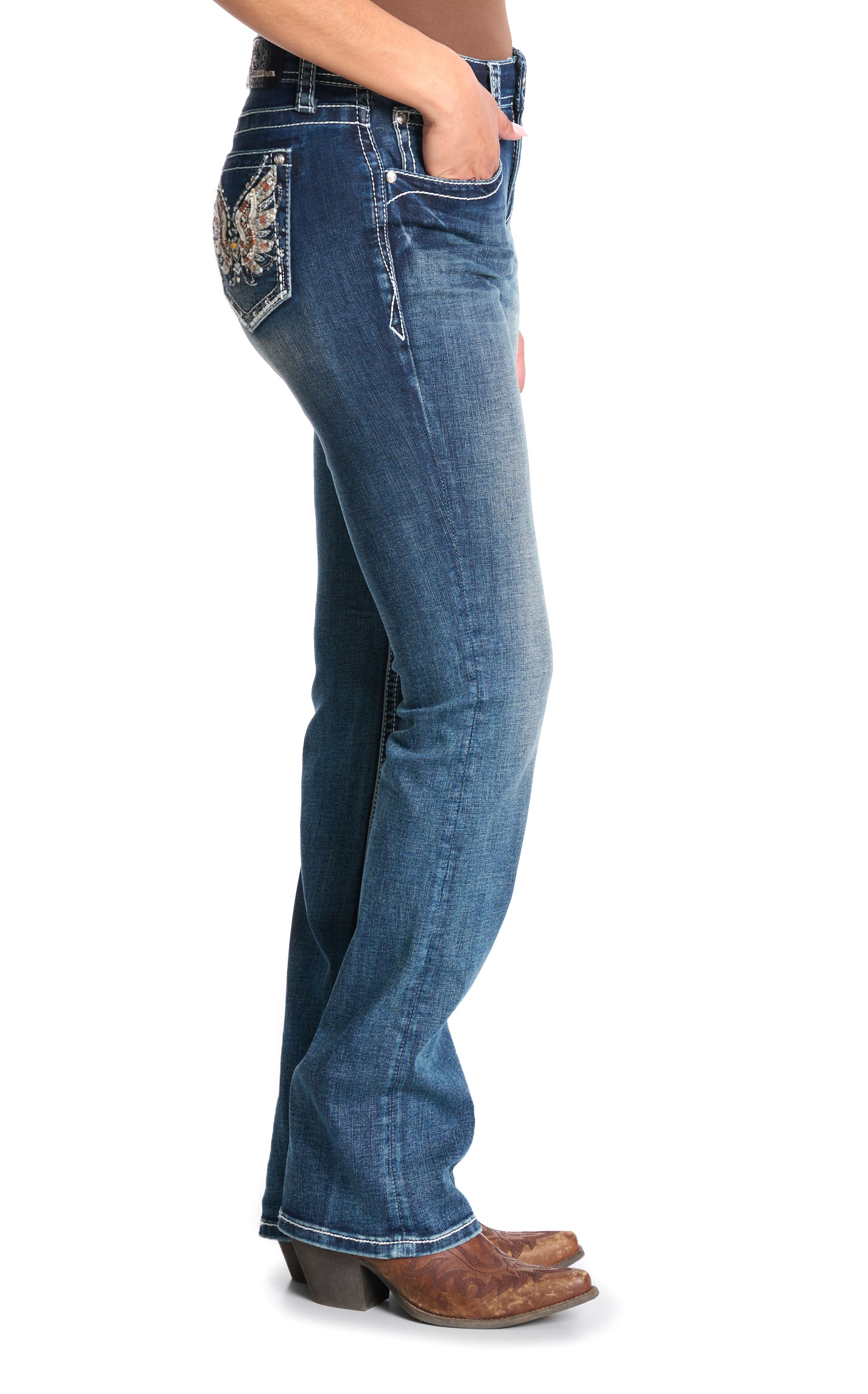 Grace in LA Women's Medium Wash Bling Wings Boot Cut Jeans - Plus Sizes - Image 1