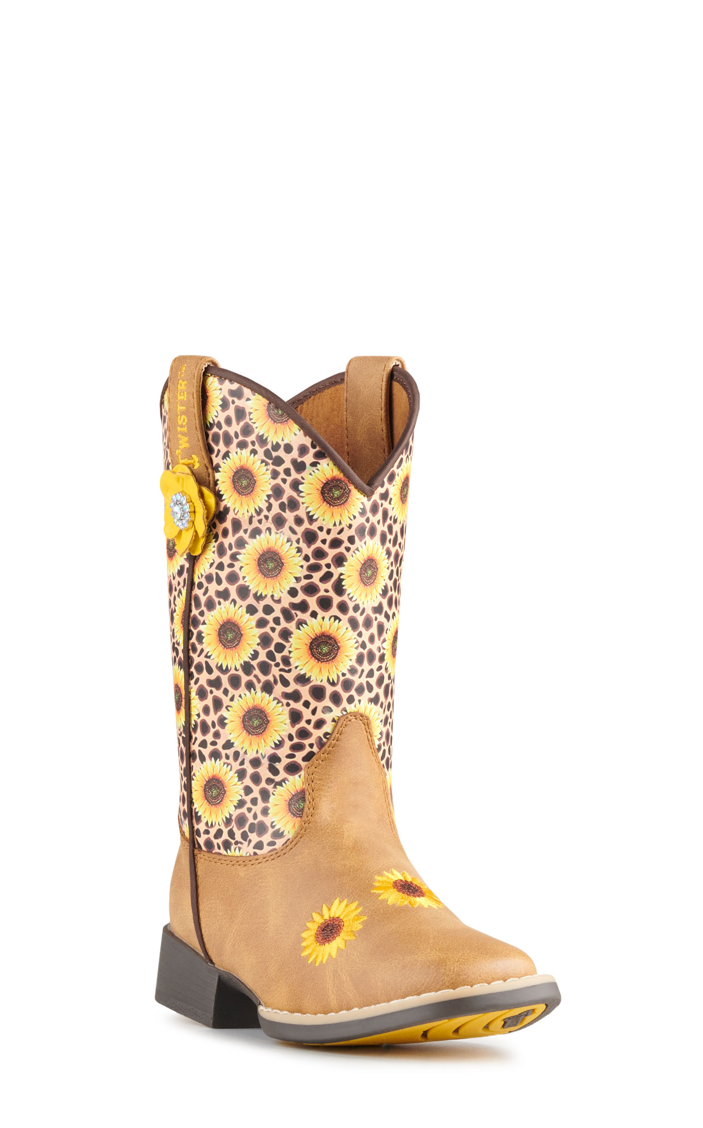 Twister Girls Sunnie Tan and Cheetah Sunflower Print Square Toe Cowboy Boots - Image 1
