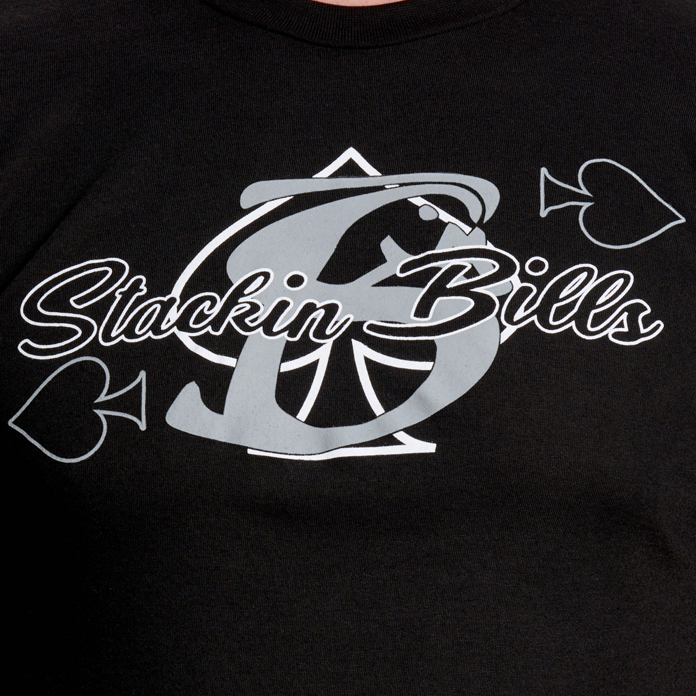 Stackin' Bills Men's Black Spade Logo Graphic T-Shirt - Image 1