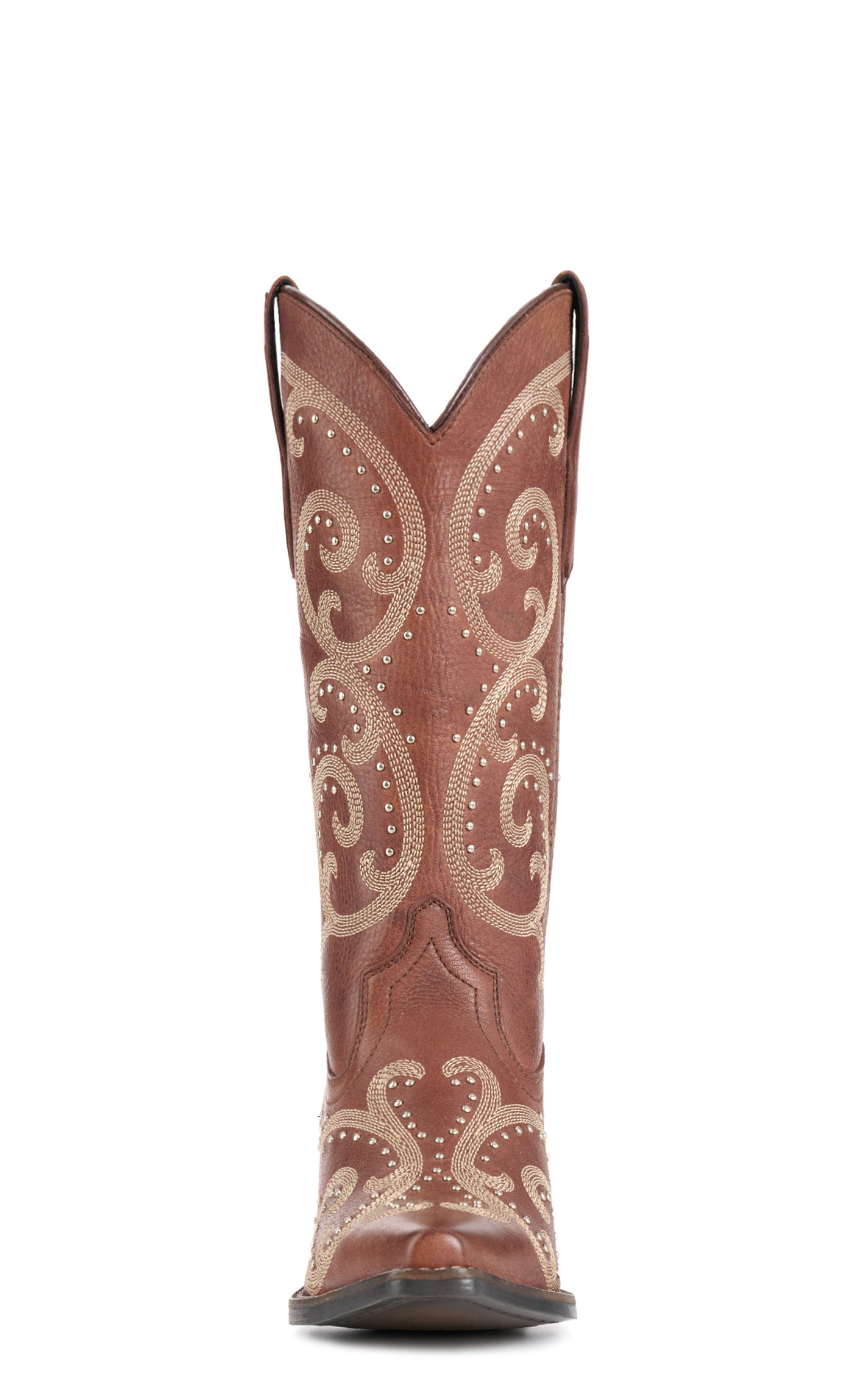 Rockin' C Women's Brown Crackle with Embroidery Snip Toe Cowboy Boots - Image 1
