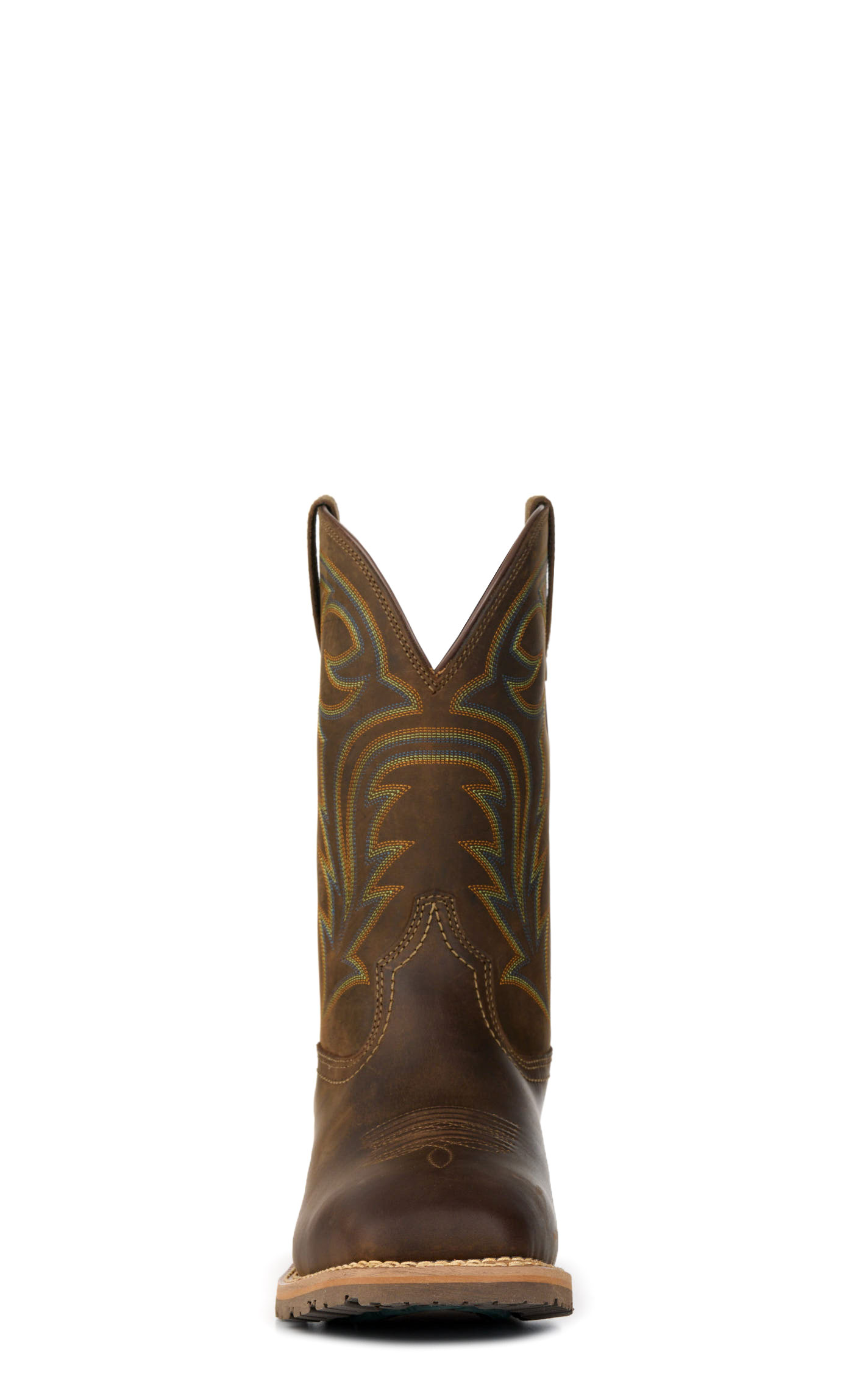 Ariat Men's Hybrid Rancher Distressed Brown Waterproof Wide Square Toe Work Boots - Image 1