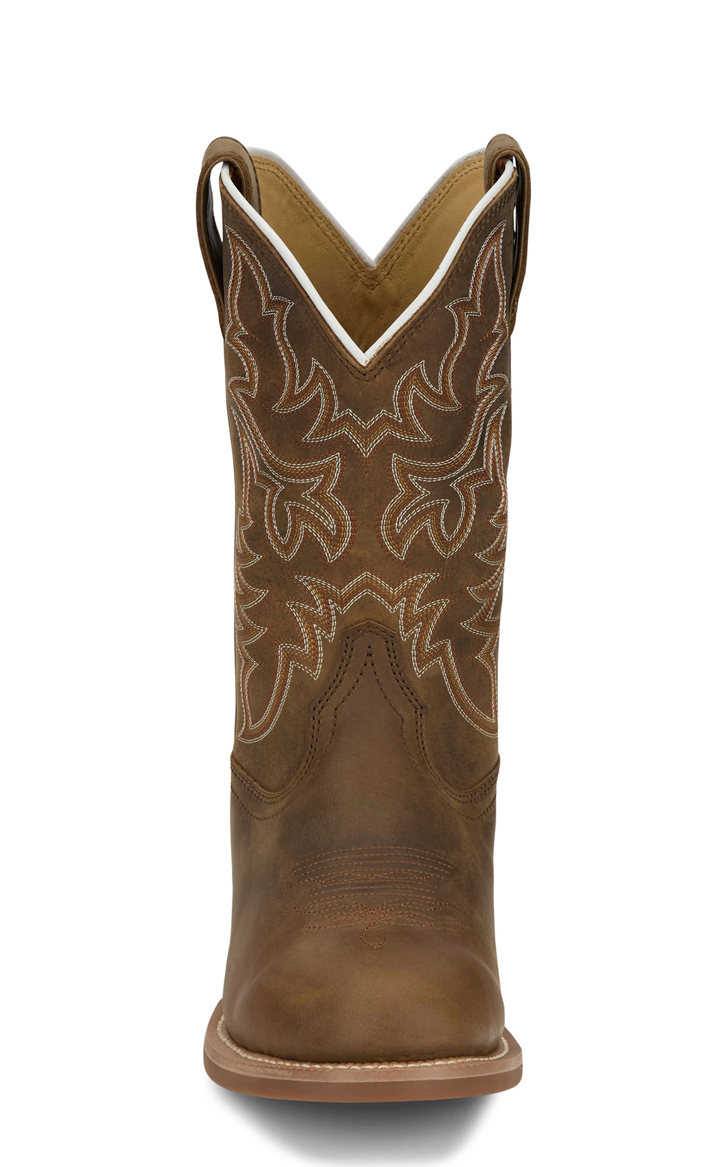 Justin Men’s Frontier Brown Cowhide Wide Round Toe Cowboy Boots - Image 1