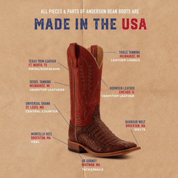 Anderson Bean Men's Rust Lux Hornback Caiman and Red Wide Square Toe Exotic Cowboy Boots - Image 1