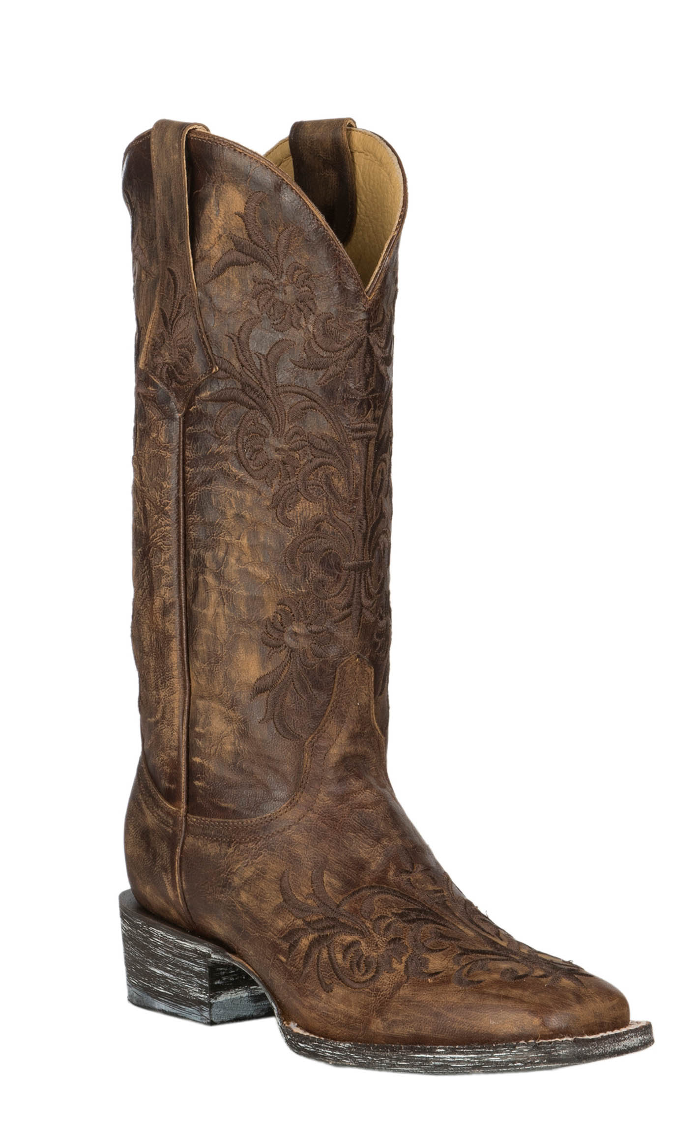 Cavender’s Women’s Vintage Brown with Brown Embroidery Square Toe Cowboy Boots - Image 1
