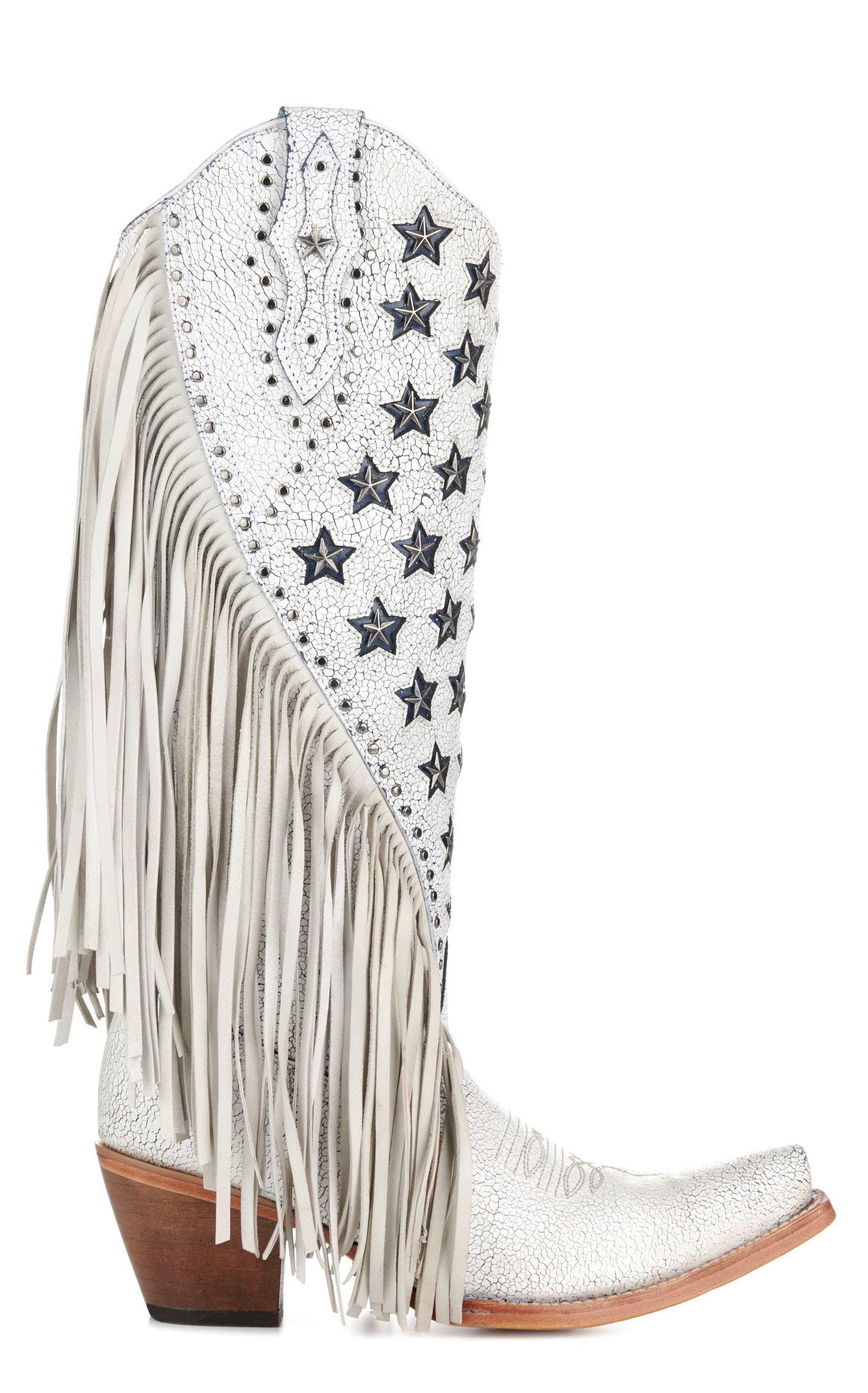 Corral Women's Crackled White with Stars and Fringe Snip Toe Cowboy Boots - Image 1