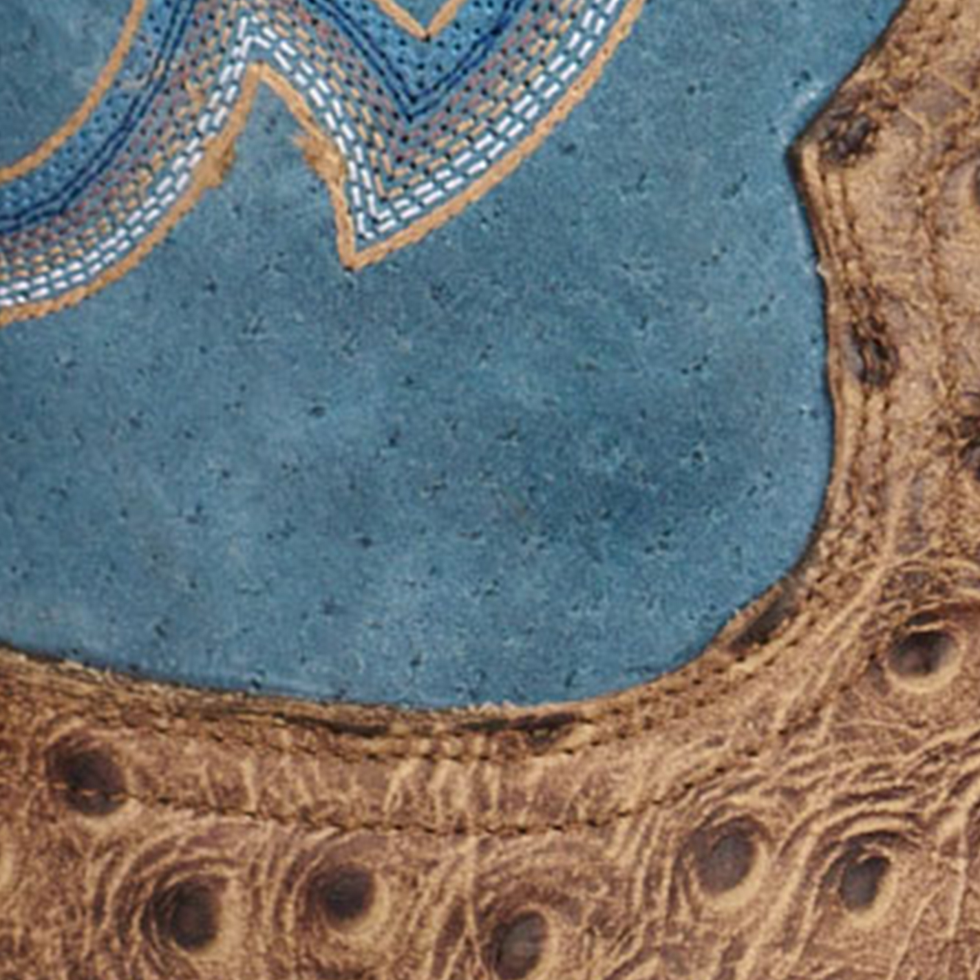 Cavender's Men's Endurance Blue and Sand Ostrich Print Wide Square Toe Cowboy Boots - Image 1