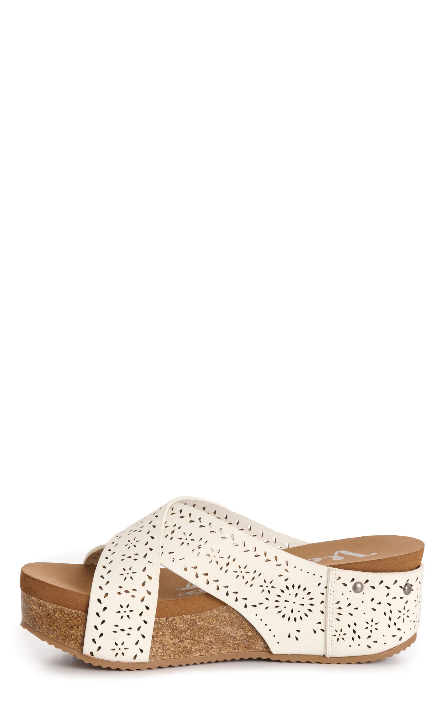Very G Women's White Suede Floral Capri Wedge Sandal - Image 1