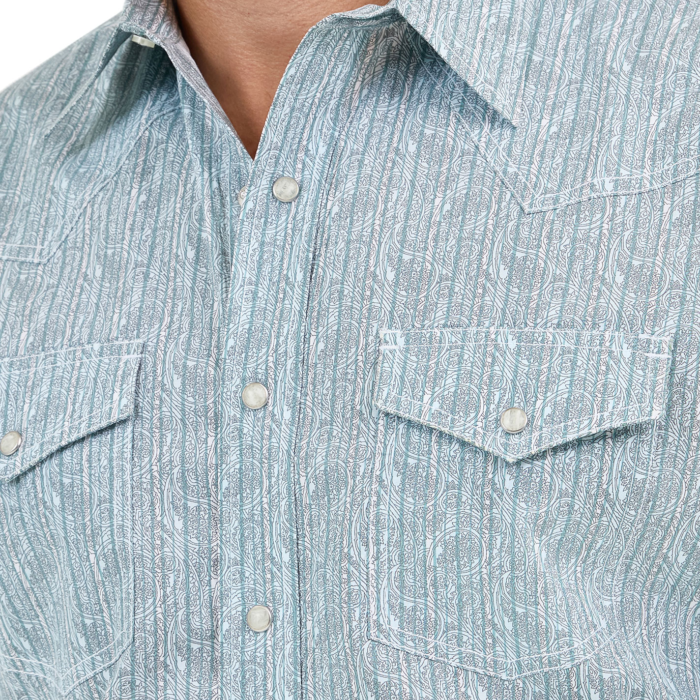 Wrangler Men's 20X Sea Green Paisley Striped Western Shirt - Image 1