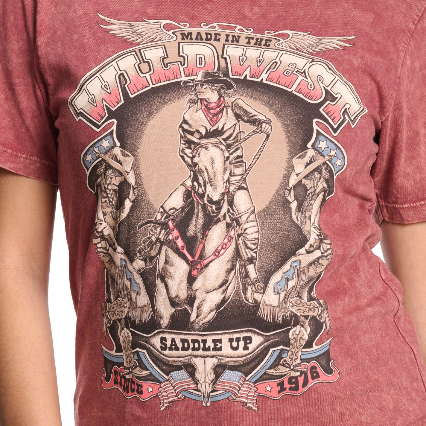 Lotus Fashion Women's Wine Wild West Graphic T-Shirt - Image 1