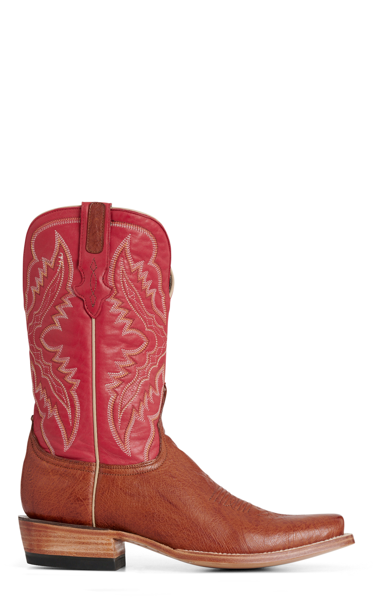 Resistol Men’s Mad Dog Cognac & Red Smooth Quill Ostrich Cutter Toe Cowboy Boots - Image 1