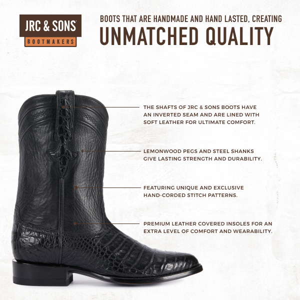 JRC & Sons Men's Shaw Caiman Belly Round Toe Exotic Roper Boot in Black - Image 1