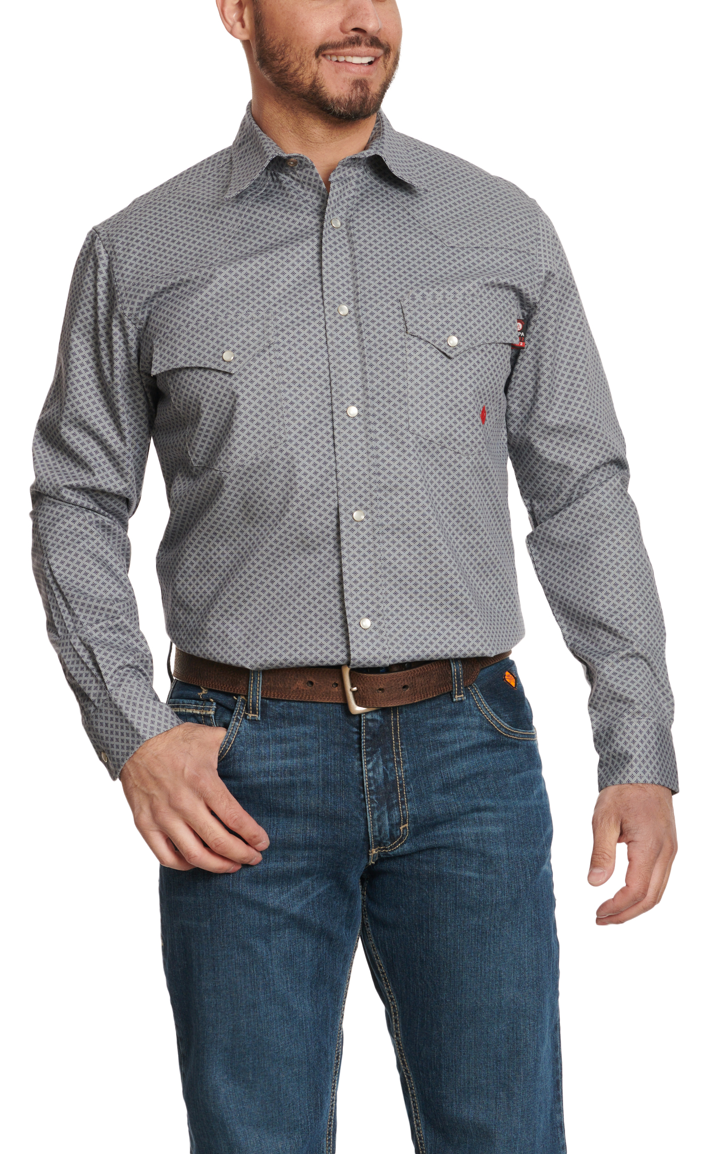 Forge Men's Gray & Black Geo Print FR Work Shirt - Image 1