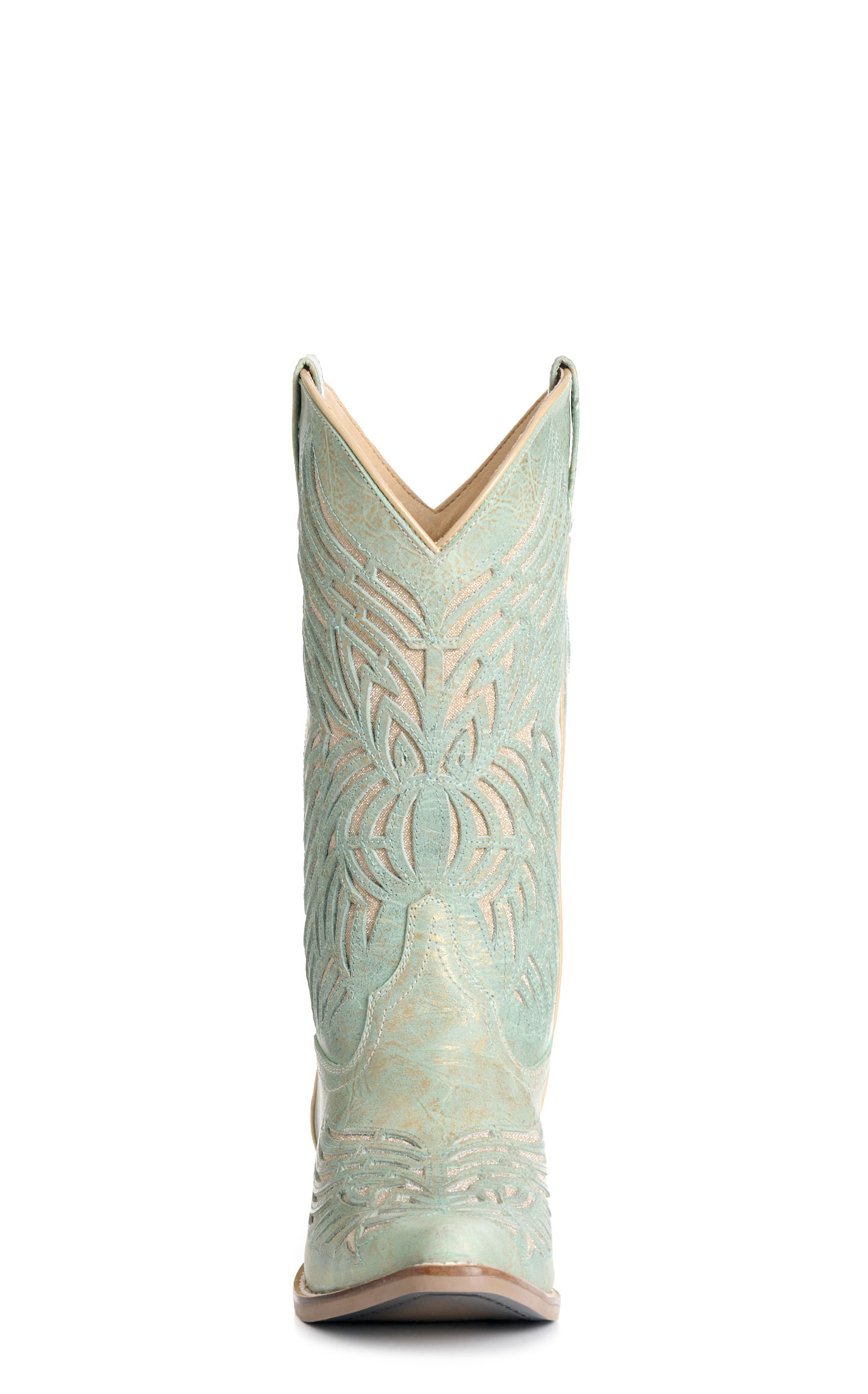 Rockin C Women's Pale Mint Brushed Gold Sparkle Inlay Snip Toe Boots - Image 1