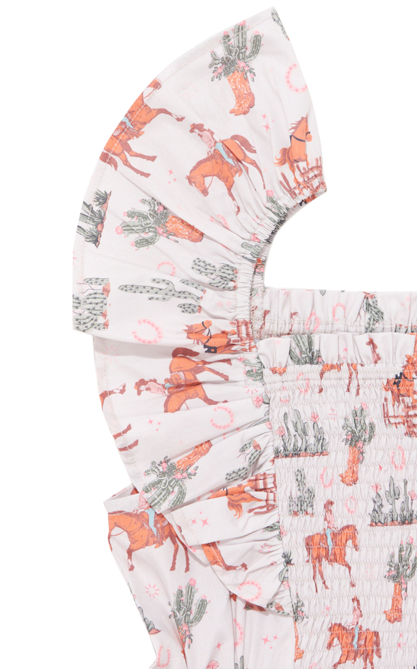 Rockin' C Girl's White Flutter Sleeve Cactus Romper - Image 1