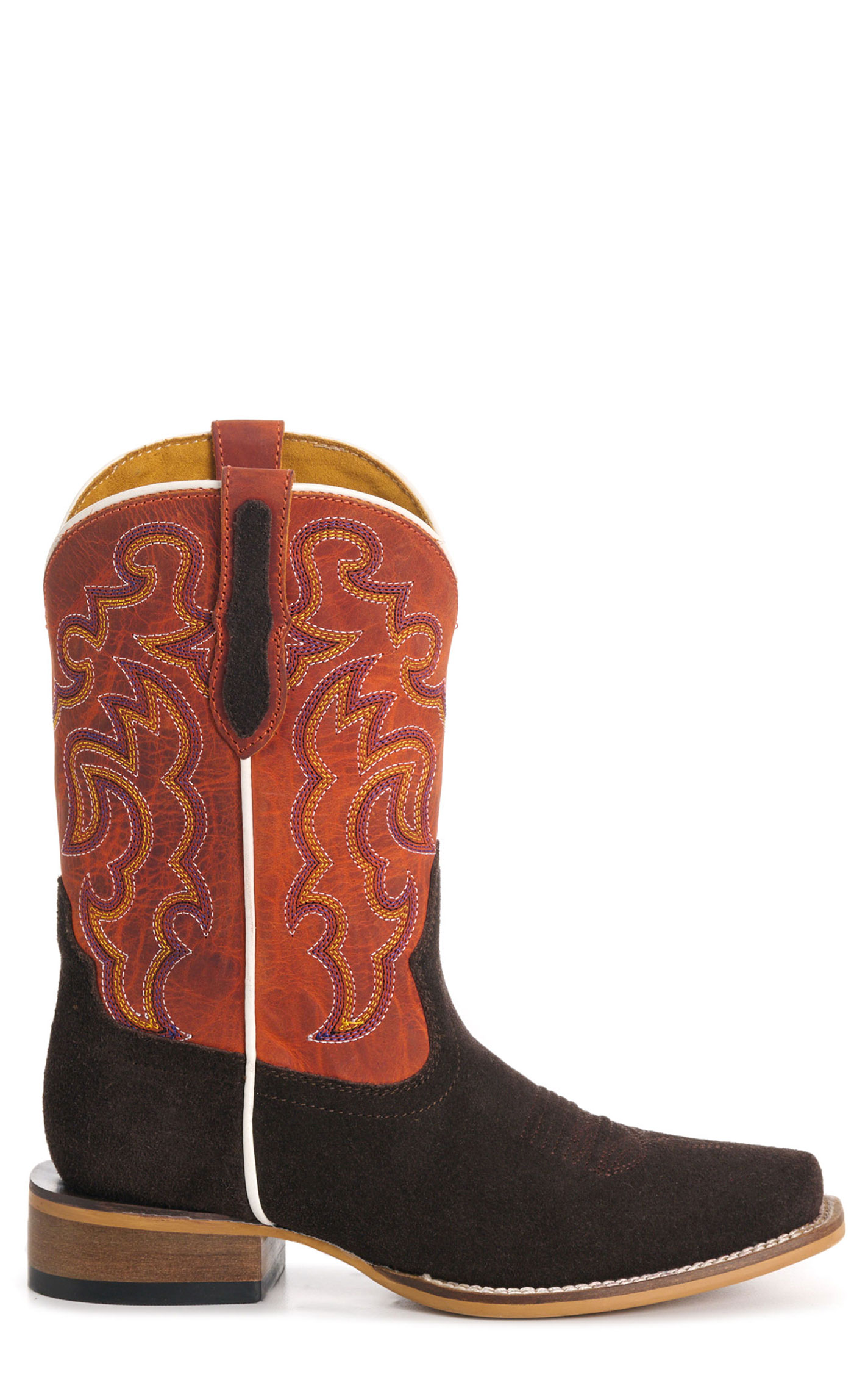 Cavender’s Kids' Orange & Chocolate Roughout Suede Punchy Toe Cowboy Boots - Image 1