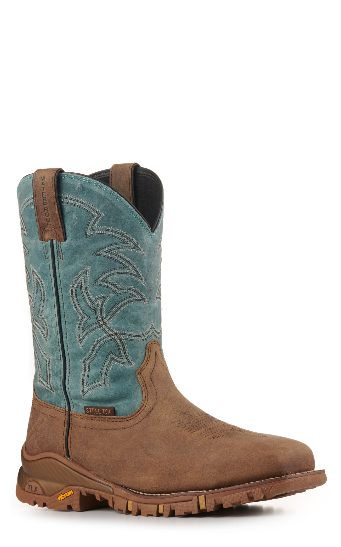 Tony Lama Men's Ash Gray and Mineral Blue Wide Square Steel Toe Work Boot - Image 1