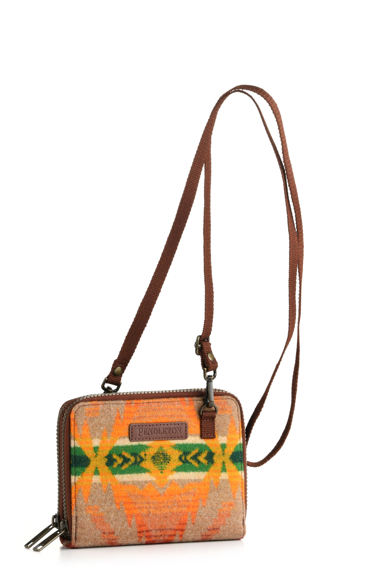 Pendleton Rich Green Sunset & Sandy Brown Sawtooth Mountain Crossbody Organizer Wallet - Image 1
