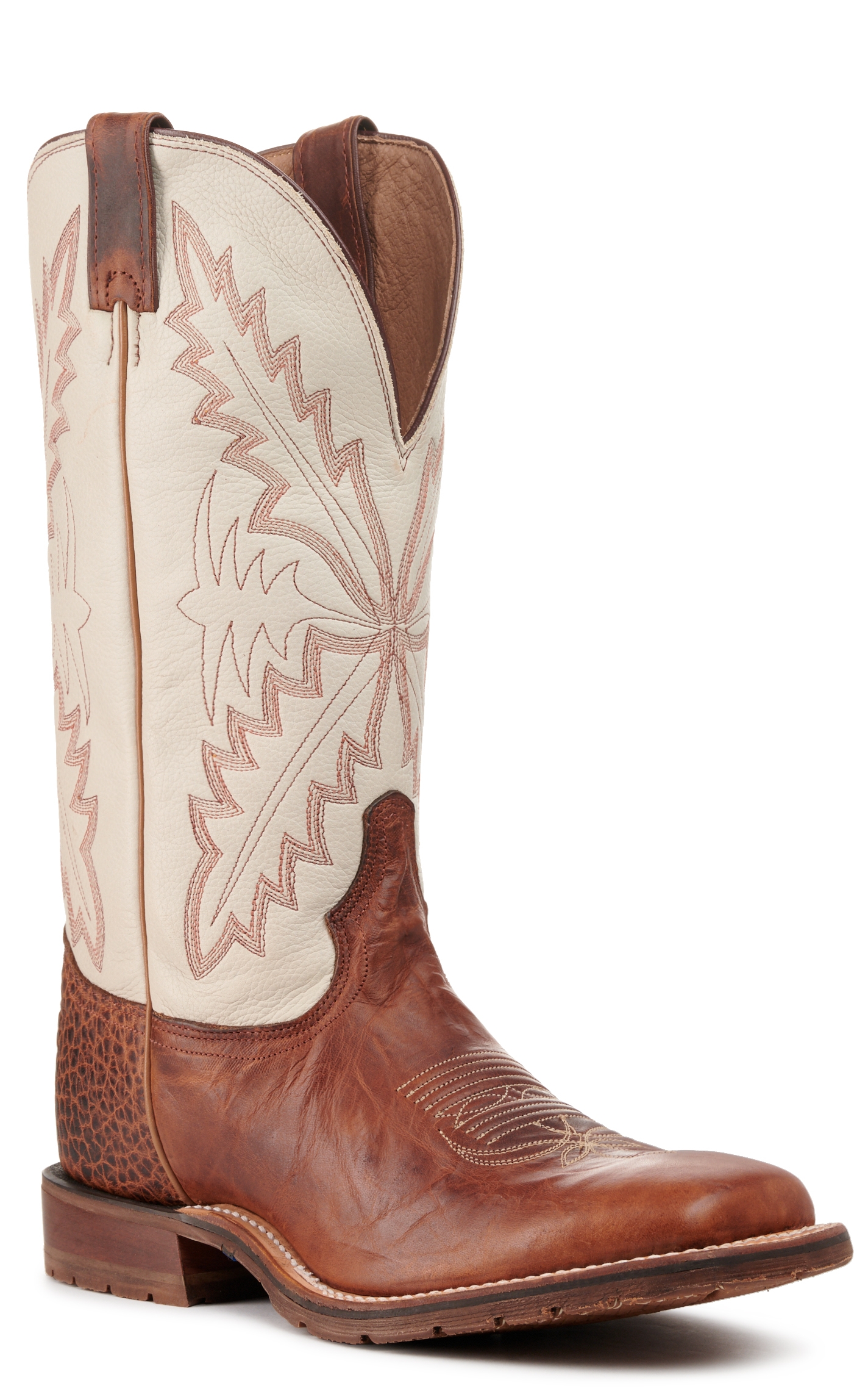 Tony Lama Men's Antonio TLX Performance Brown and Bone Wide Square Toe Cowboy Boots - Image 1