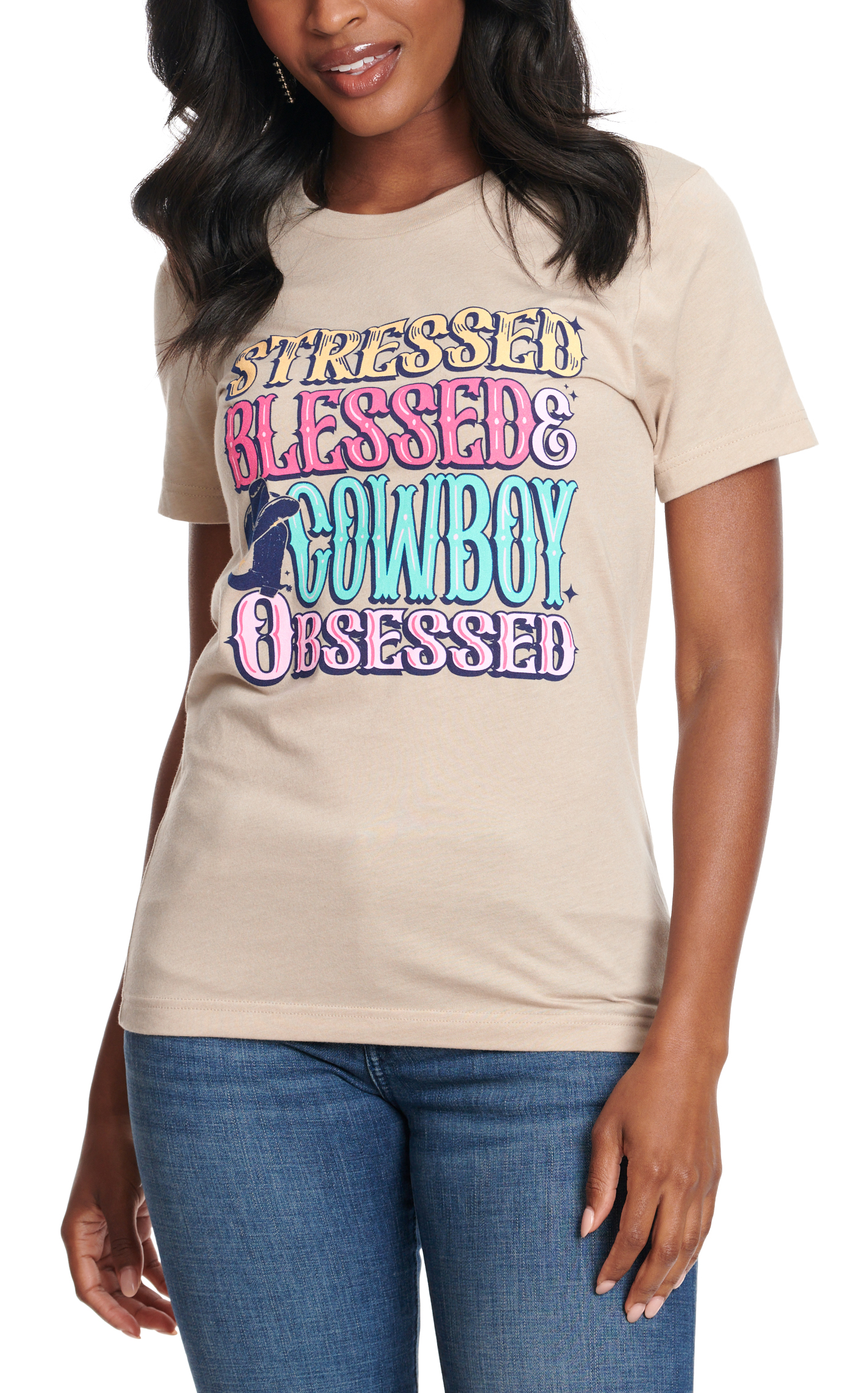 Lulu Mac Women's Tan Cowboy Obsessed Graphic T-Shirt - Image 1