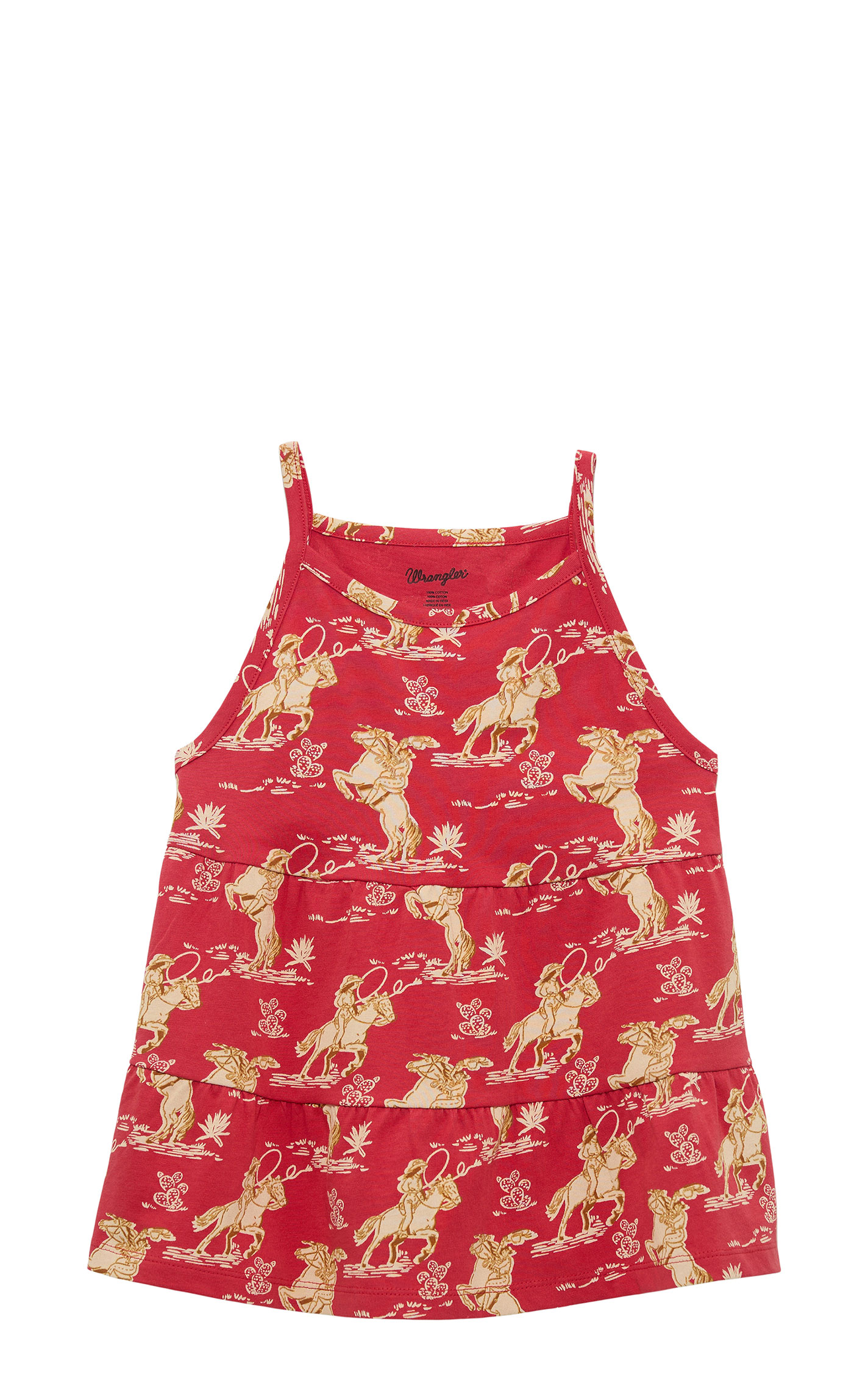 Wrangler Girl's Barn Red Cowgirl Print Dress - Image 1