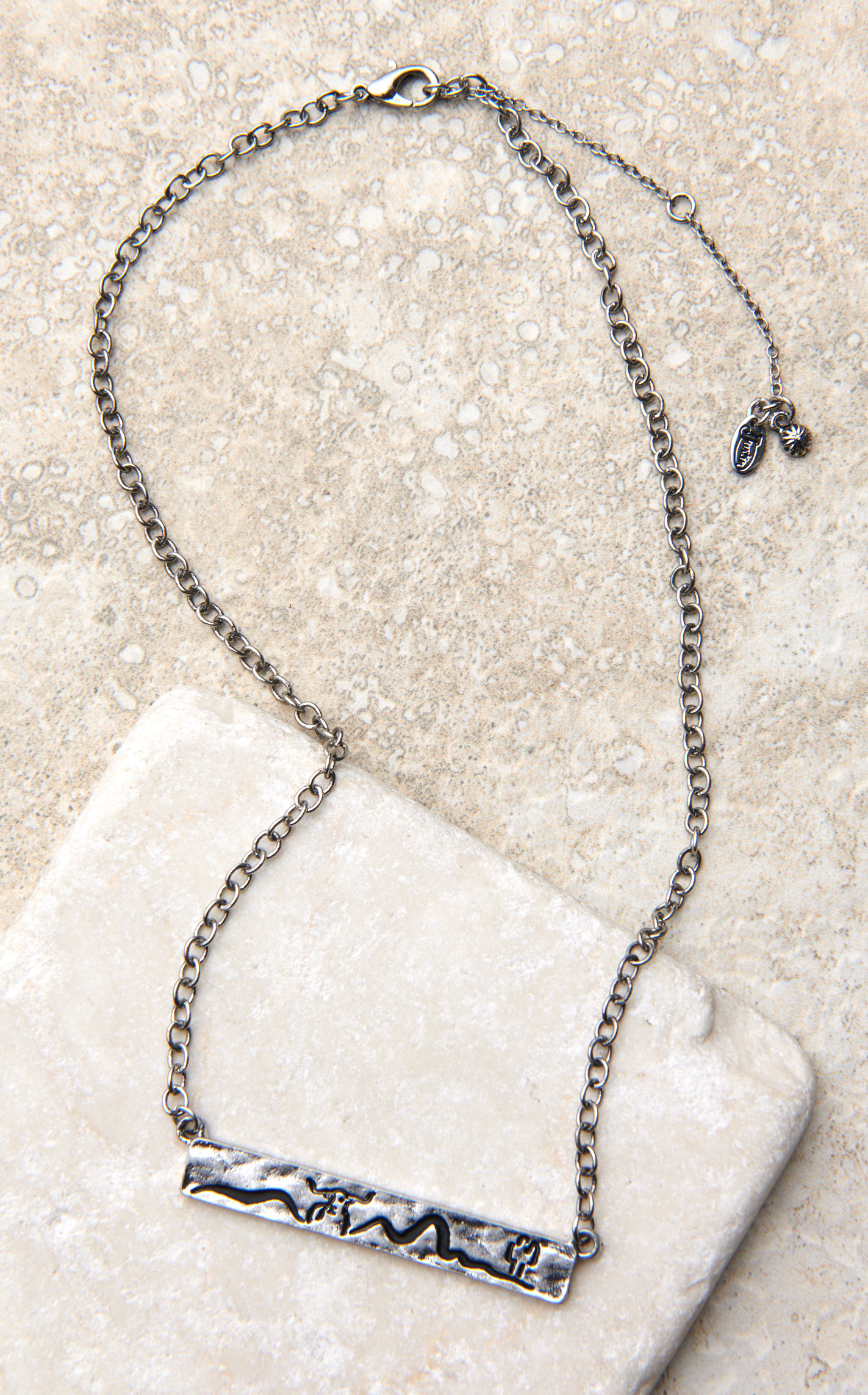 Justin Silver Desert Longhorn Stamped Horizontal Bar Pendant Necklace - Image 1