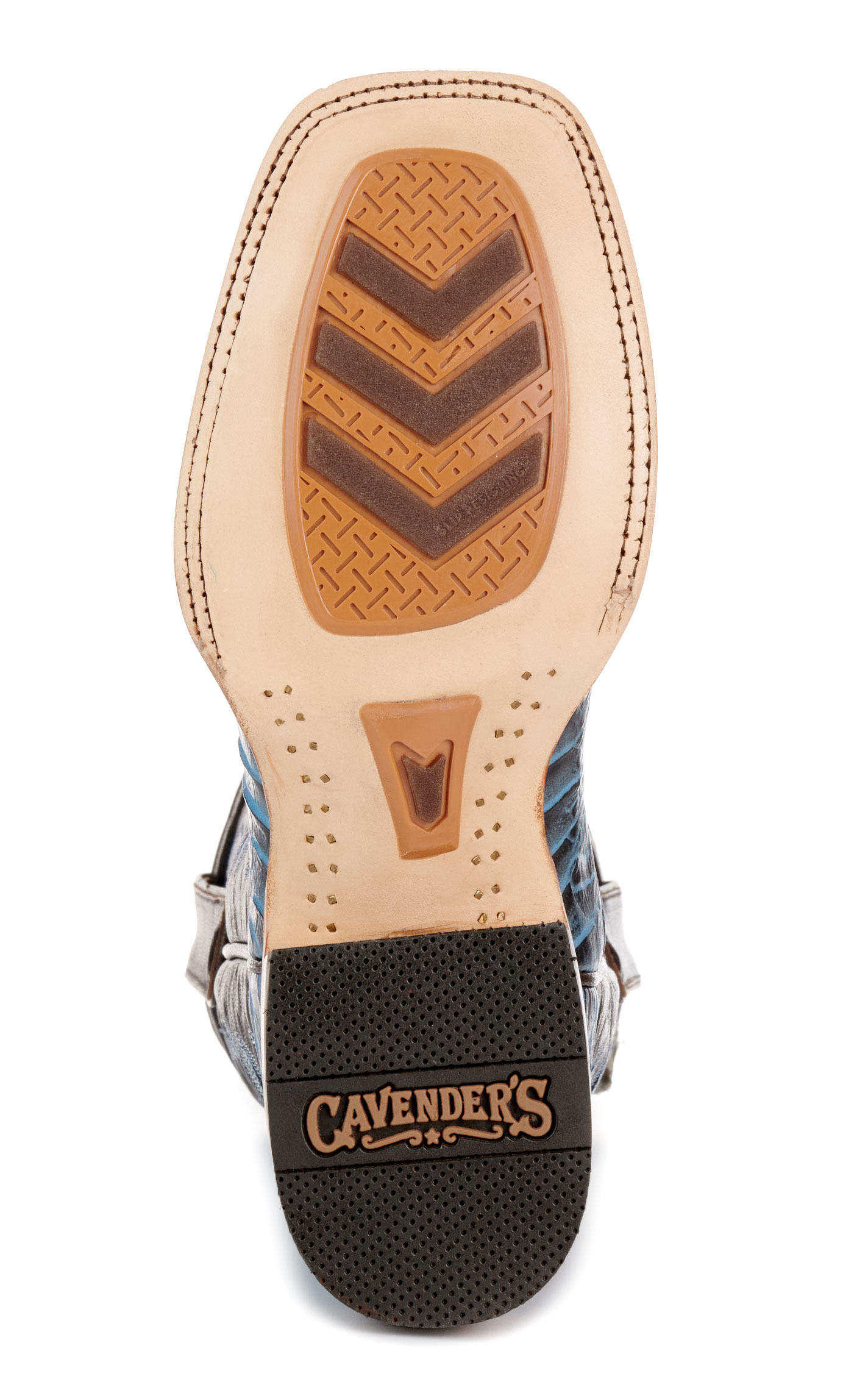 Cavender’s Women’s Endurance Chocolate and Blue Crocodile Print Wide Square Toe Cowboy Boots  - Image 1
