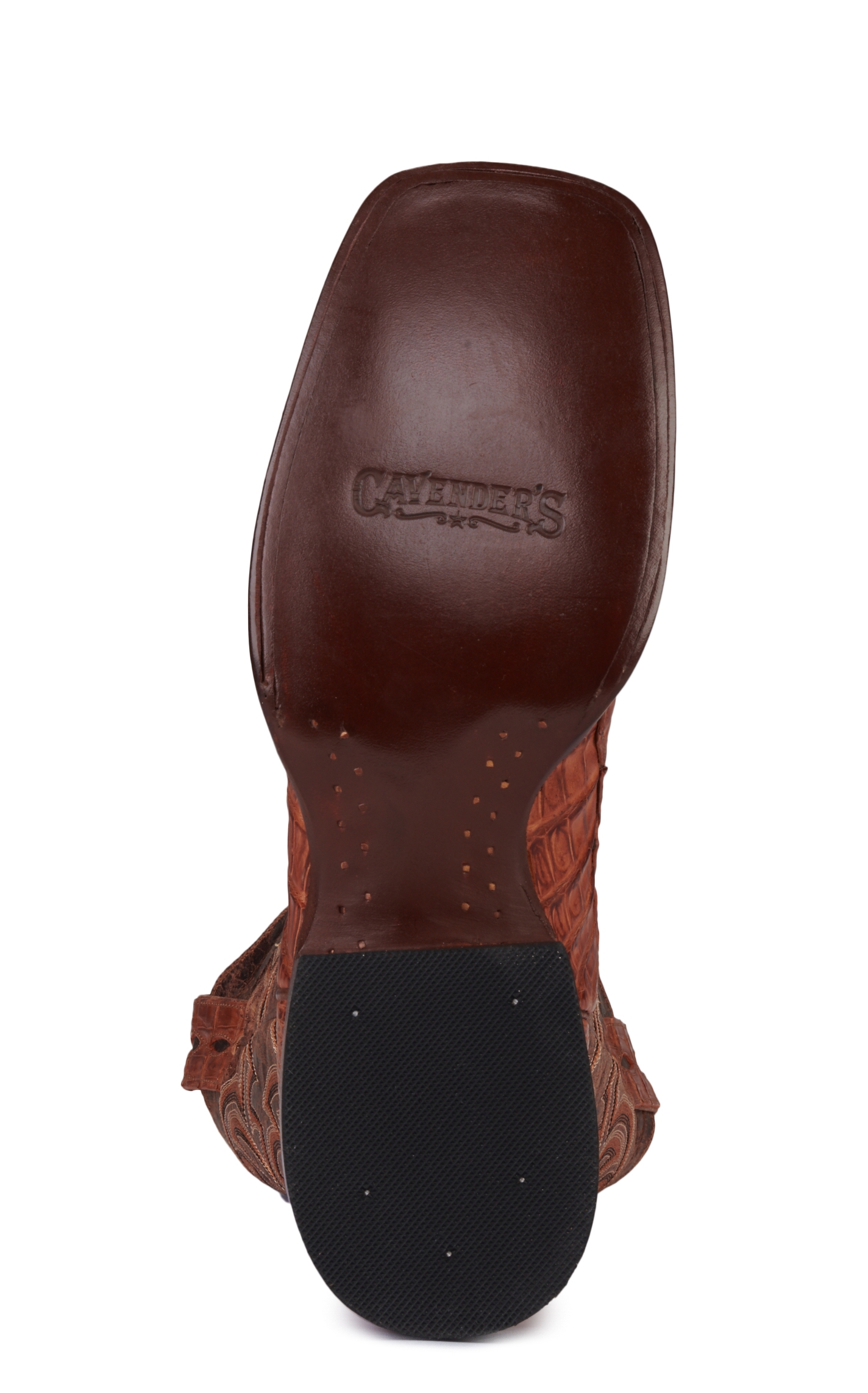 Cavender's Men's Cognac and Peanut Reverse Caiman Tail Wide Square Toe Exotic Cowboy Boot - Image 1